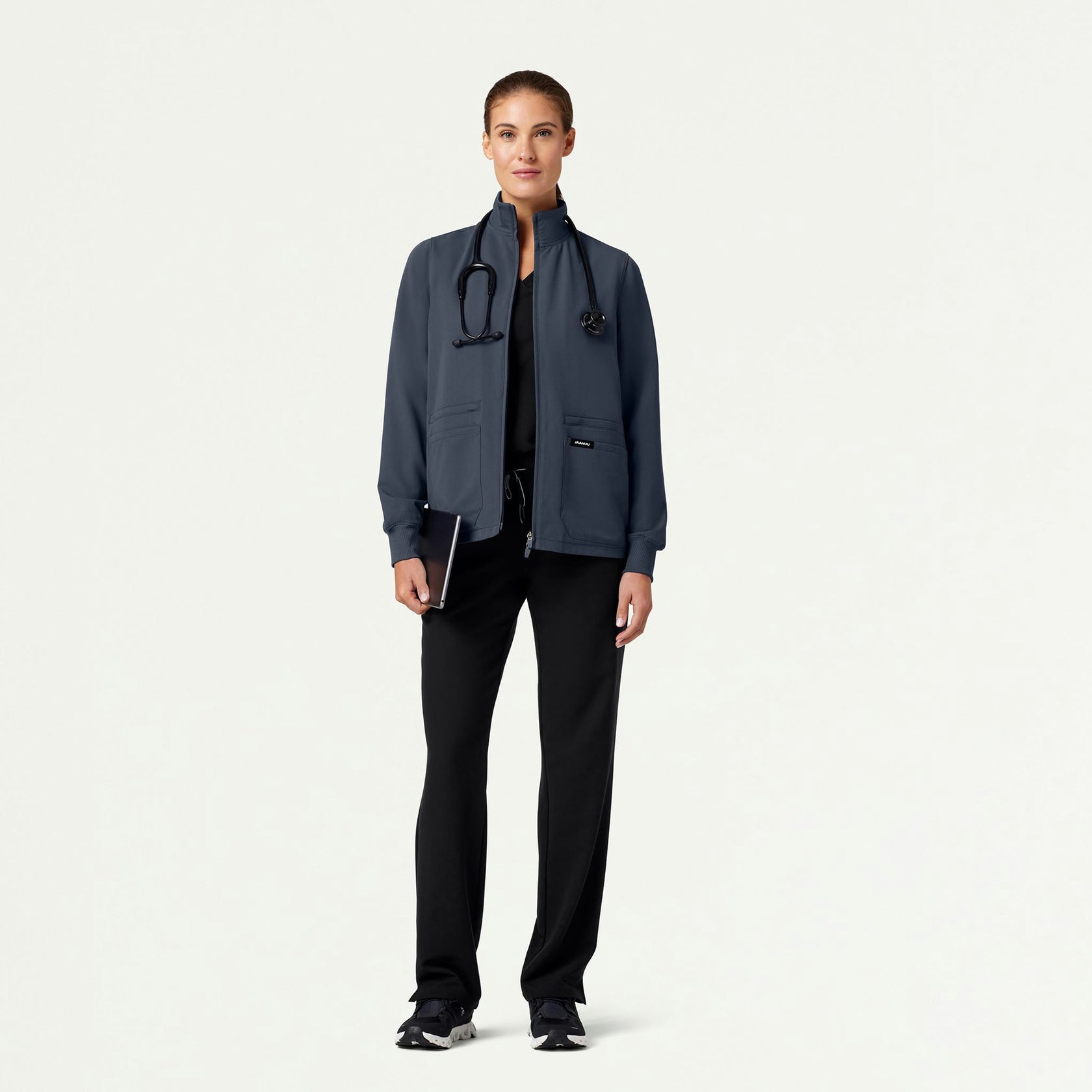 Ceri Essential 6-Pocket Scrub Jacket - Carbon Gray - WOMEN'S JACKETS - Jaanuu