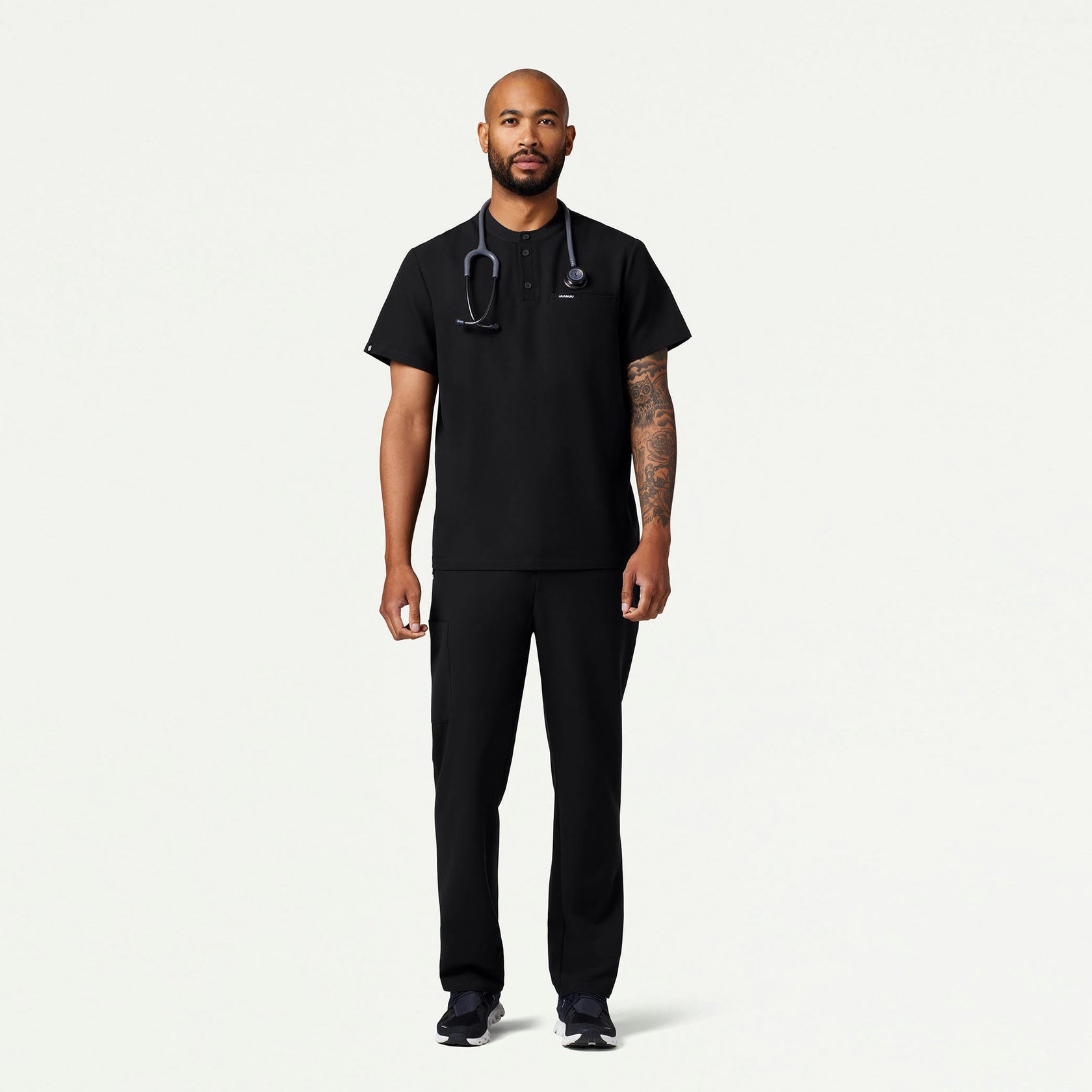 Reeve Henley Scrub Top - Black - MEN'S TOPS - Jaanuu