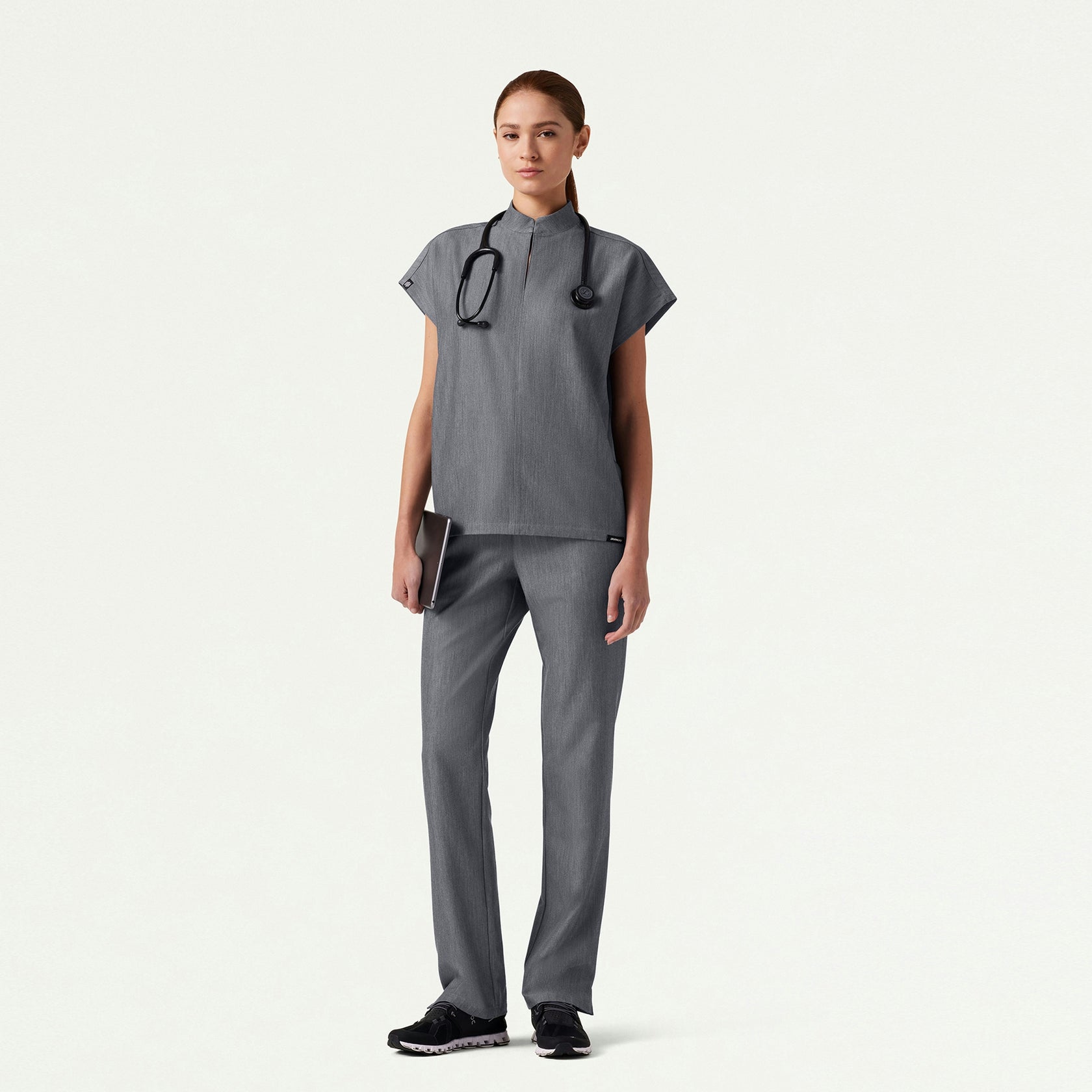 Aris Oversized 2-Pocket Scrub Top - Heather Gray - WOMEN'S TOPS - Jaanuu