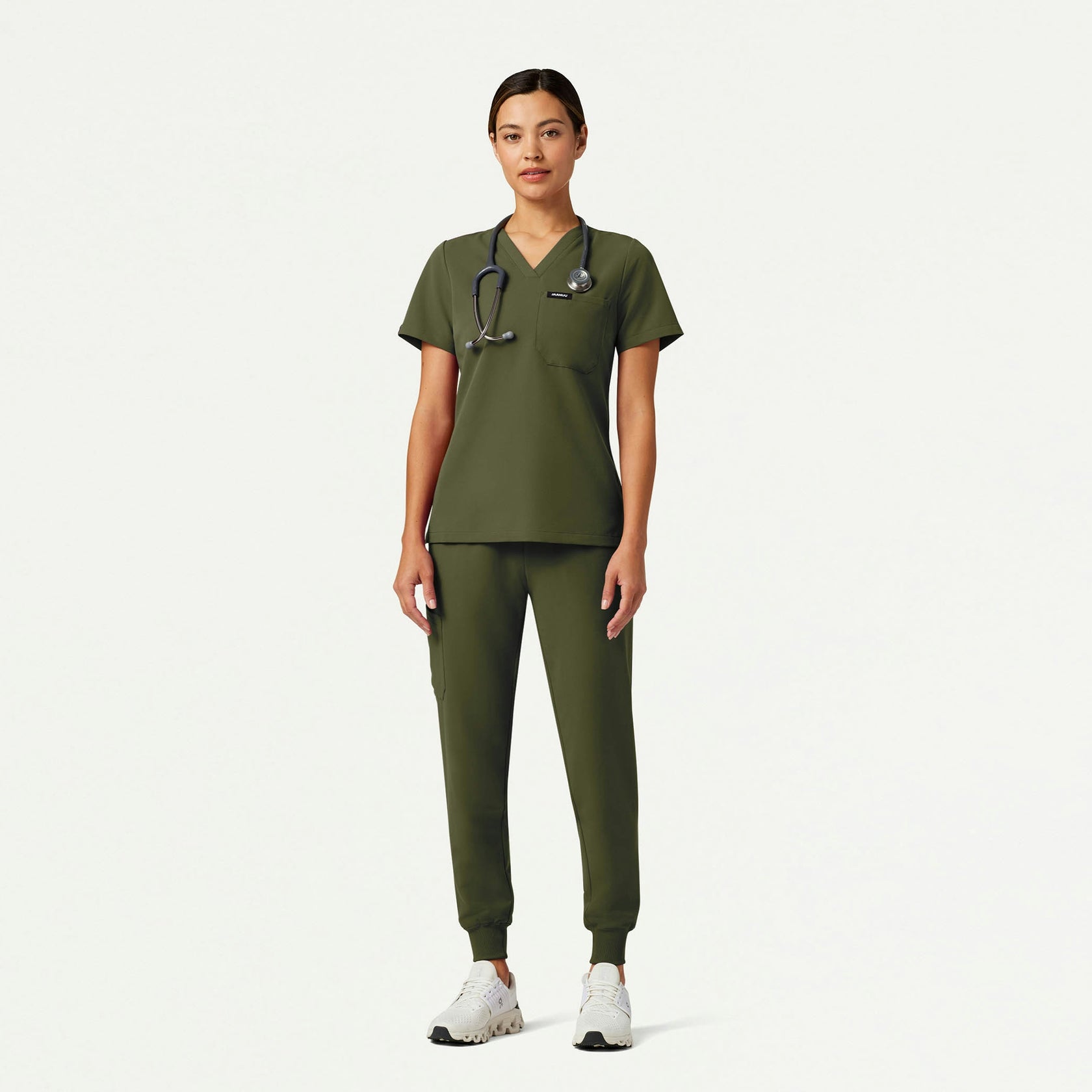 Rhena Slim Essential 1-Pocket Scrub Top - Olive - WOMEN'S TOPS - Jaanuu