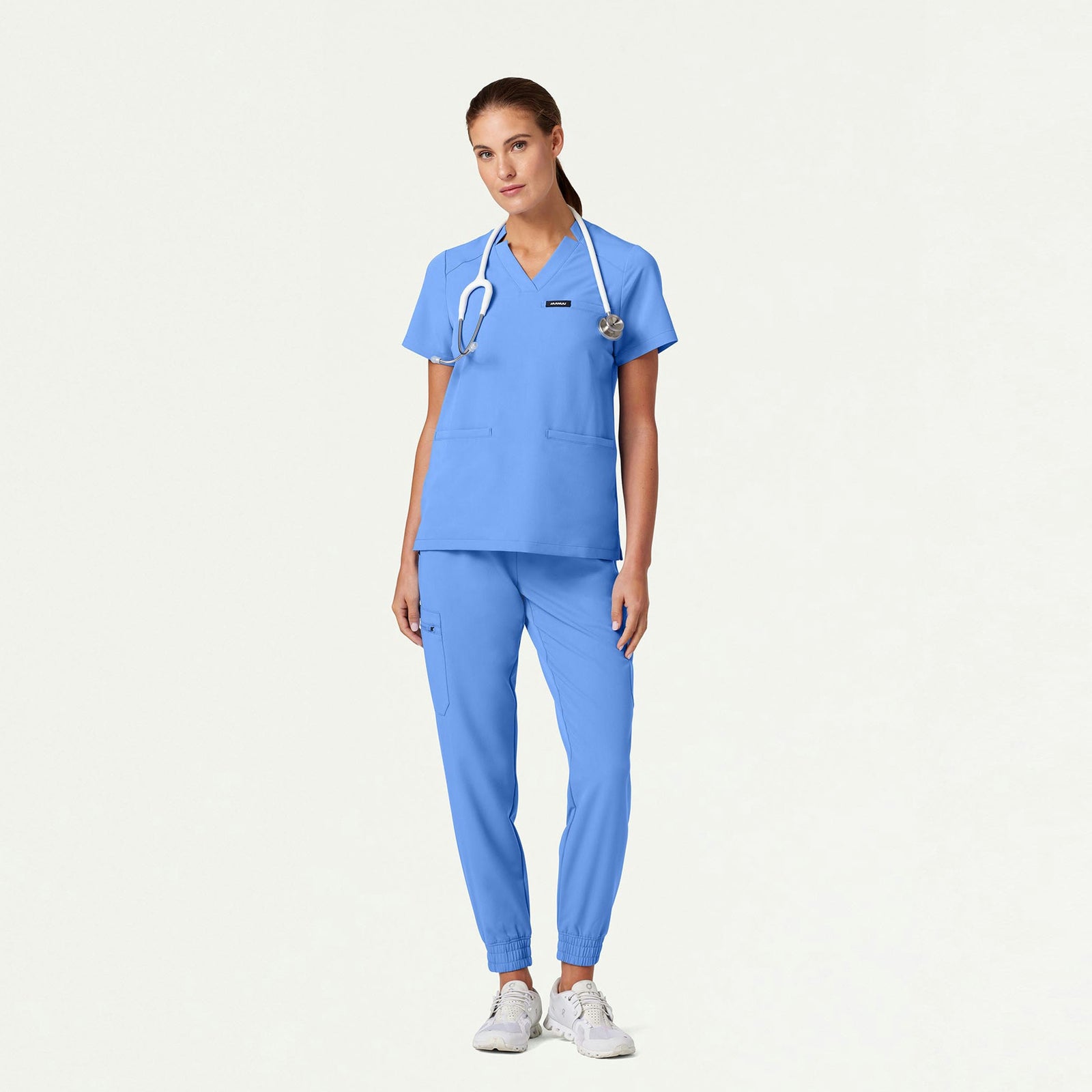 Helia Notched V-Neck Scrub Top - Ceil Blue - WOMEN'S TOPS - Jaanuu