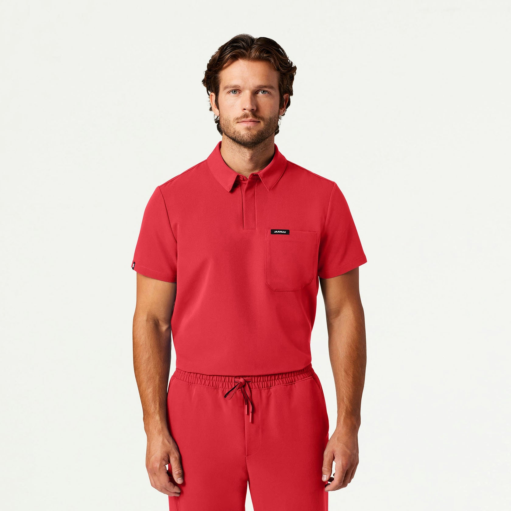 Axis Polo Scrub Top - Brilliant Red - MEN'S TOPS - Jaanuu