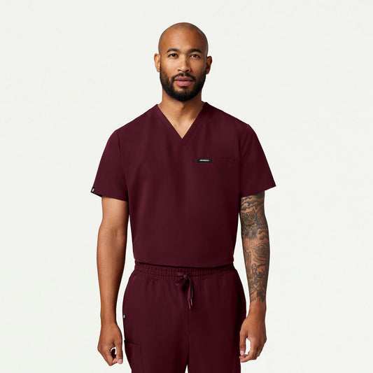 Romin 1-Pocket Scrub Top - Burgundy - MEN'S TOPS - Jaanuu