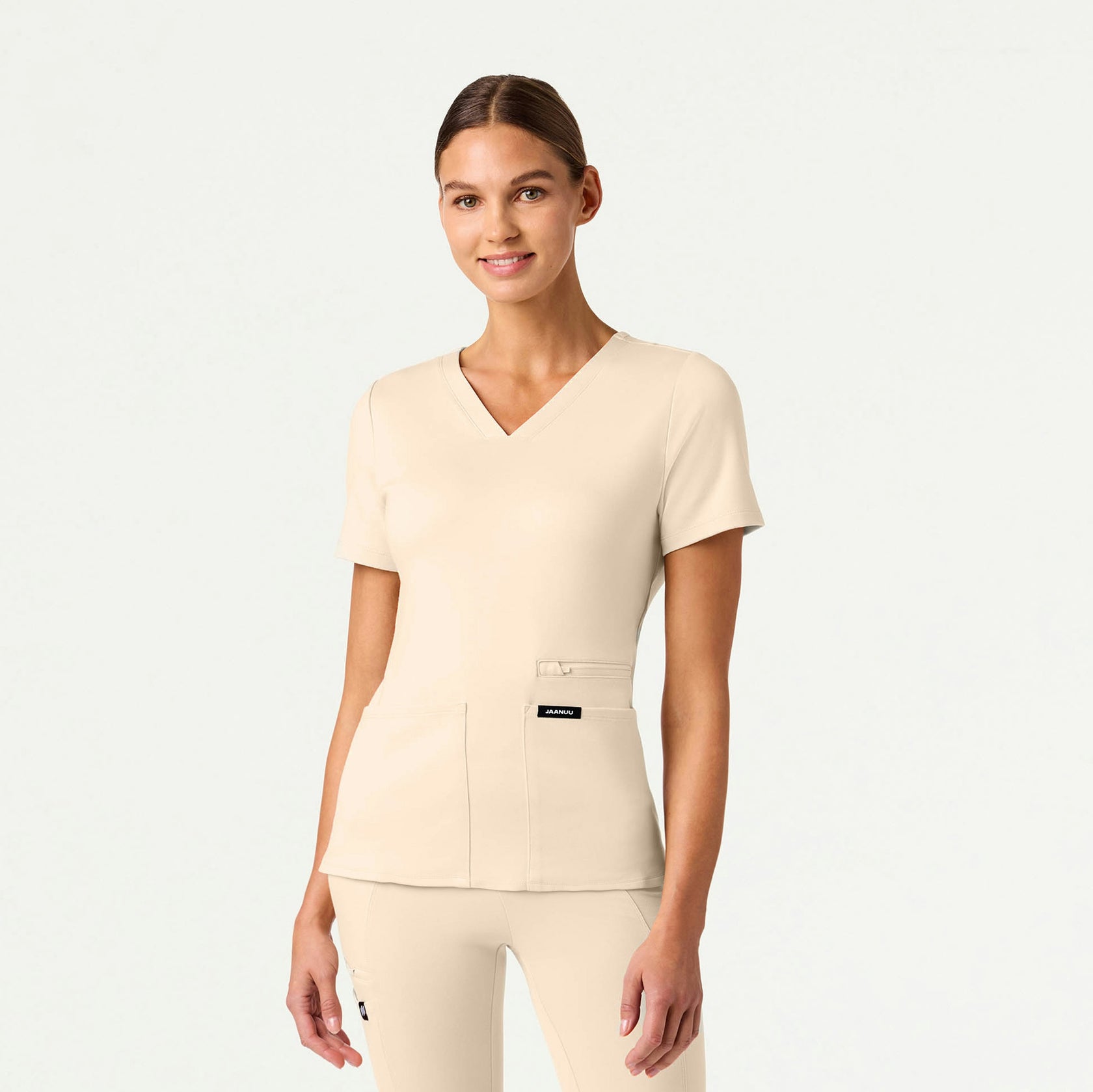 Kass Slim 4-Pocket ULTRAsoft Scrub Top - Sand - WOMEN'S TOPS - Jaanuu