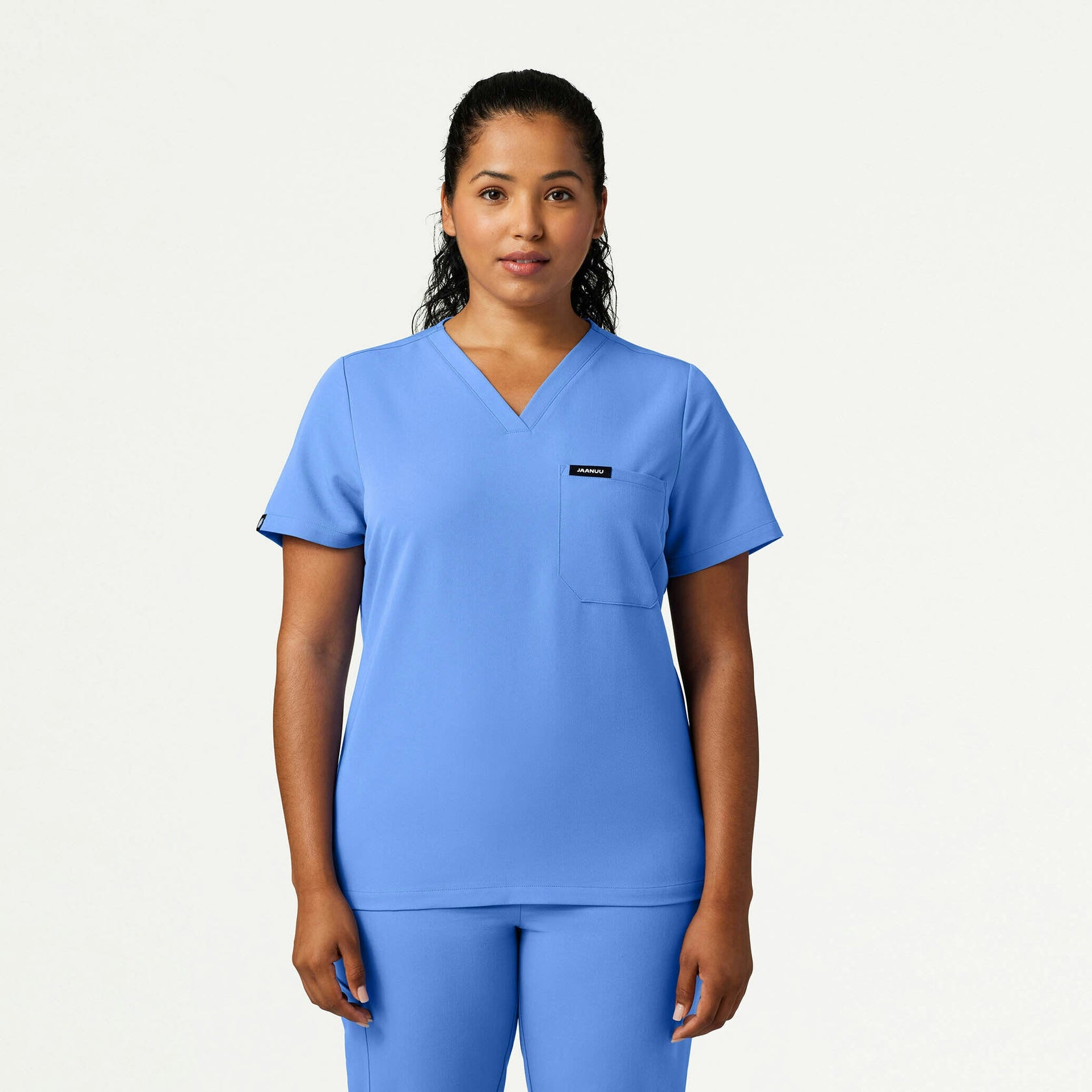 Rhena Slim Essential 1-Pocket Scrub Top - Ceil Blue - WOMEN'S TOPS - Jaanuu