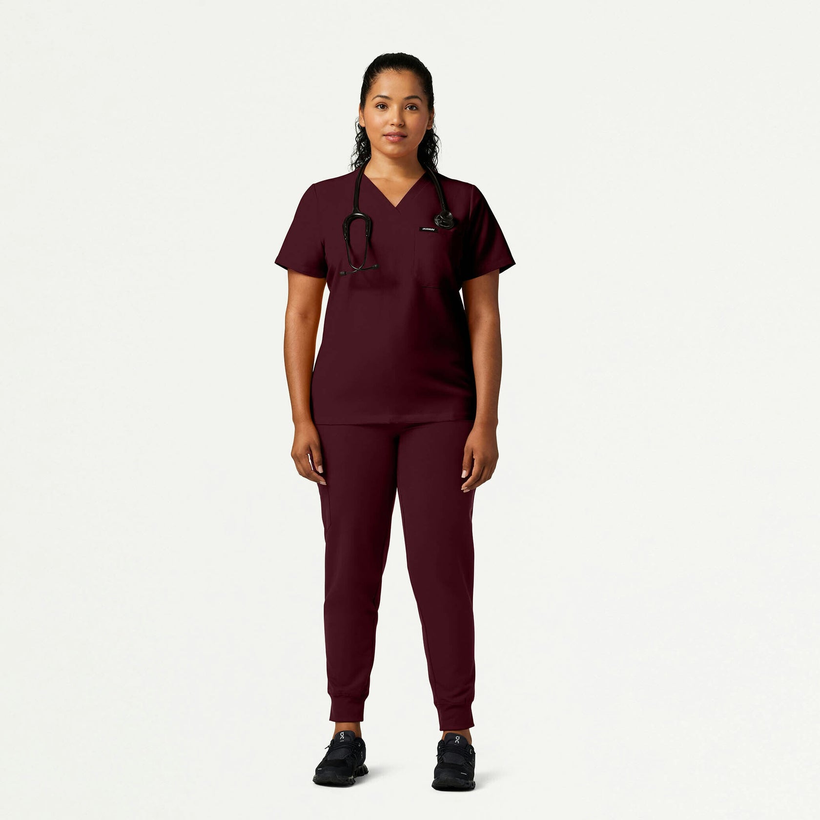 Rhena Slim Essential 1-Pocket Scrub Top - Burgundy - WOMEN'S TOPS - Jaanuu