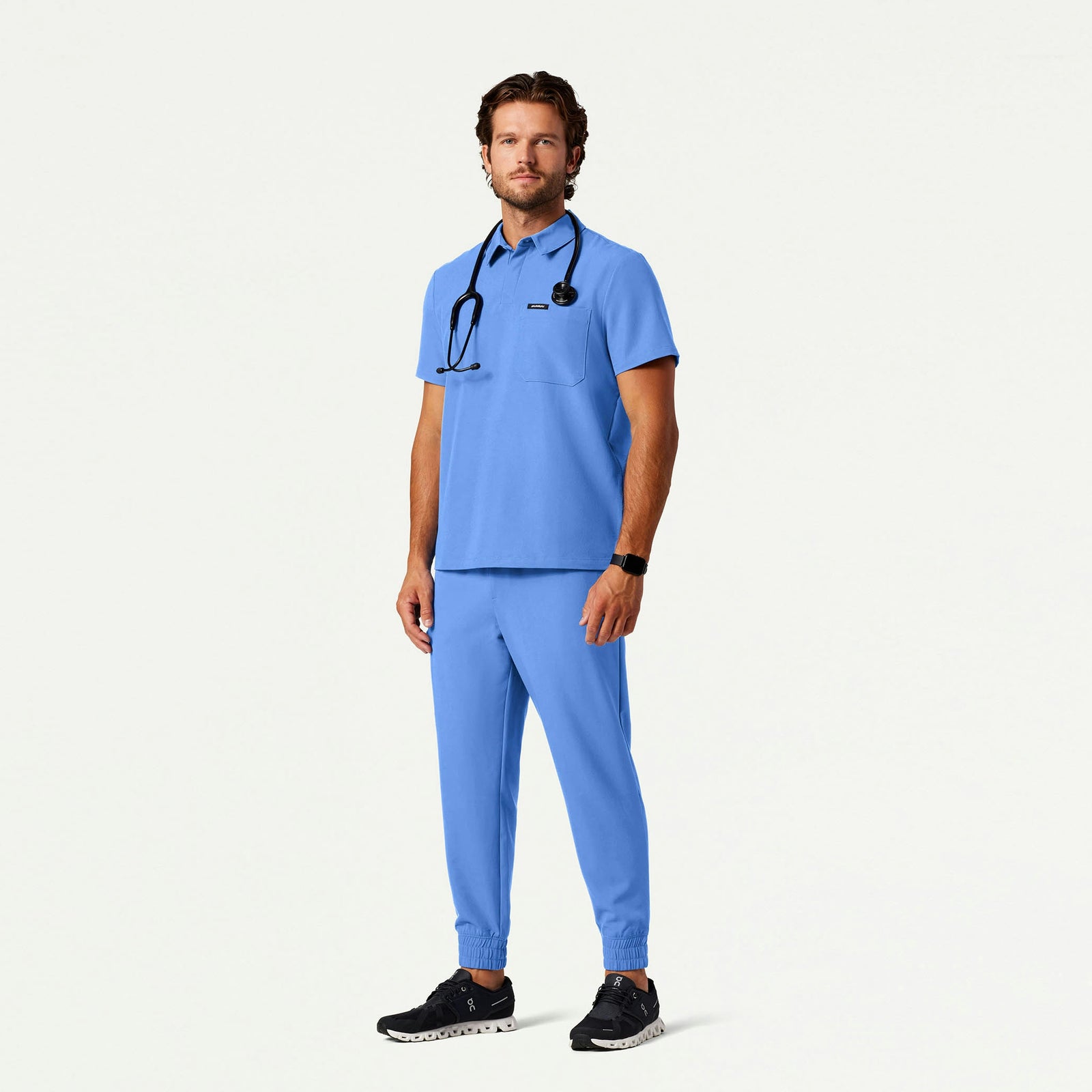 Axis Polo Scrub Top - Ceil Blue - MEN'S TOPS - Jaanuu