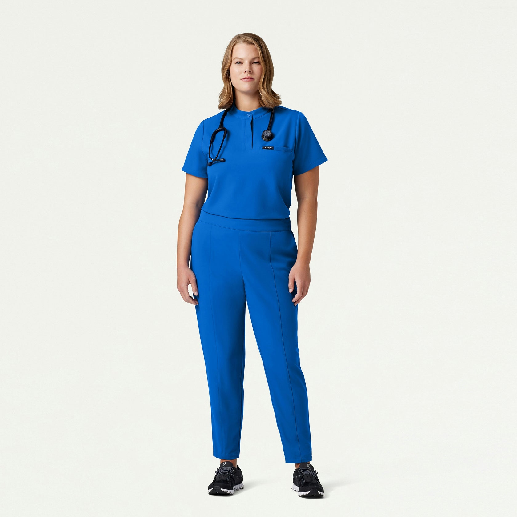 Savi Tuck-In Stand-Collar Scrub Top - Royal Blue - WOMEN'S TOPS - Jaanuu