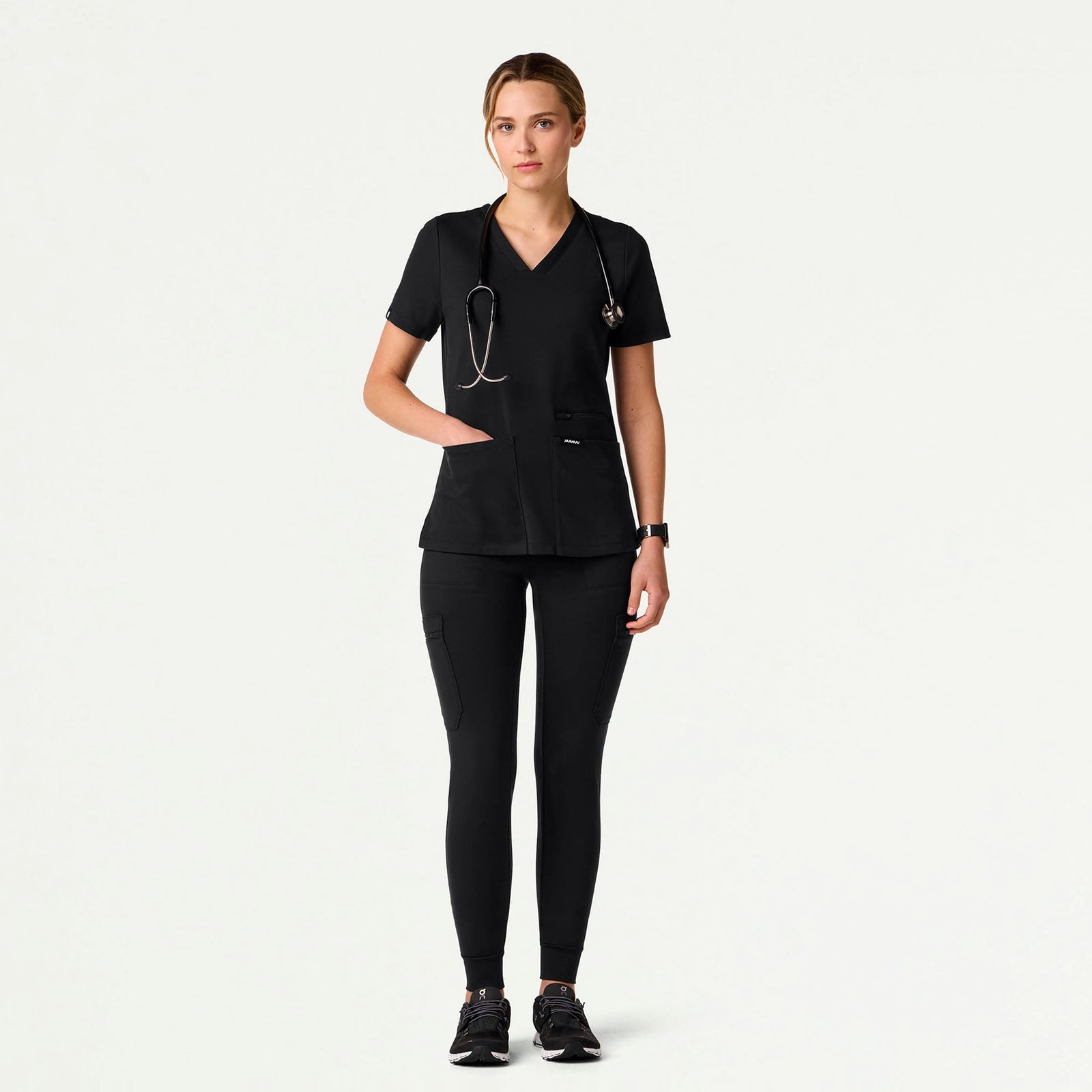 Kass Slim 4-Pocket ULTRAsoft Scrub Top - Black - WOMEN'S TOPS - Jaanuu