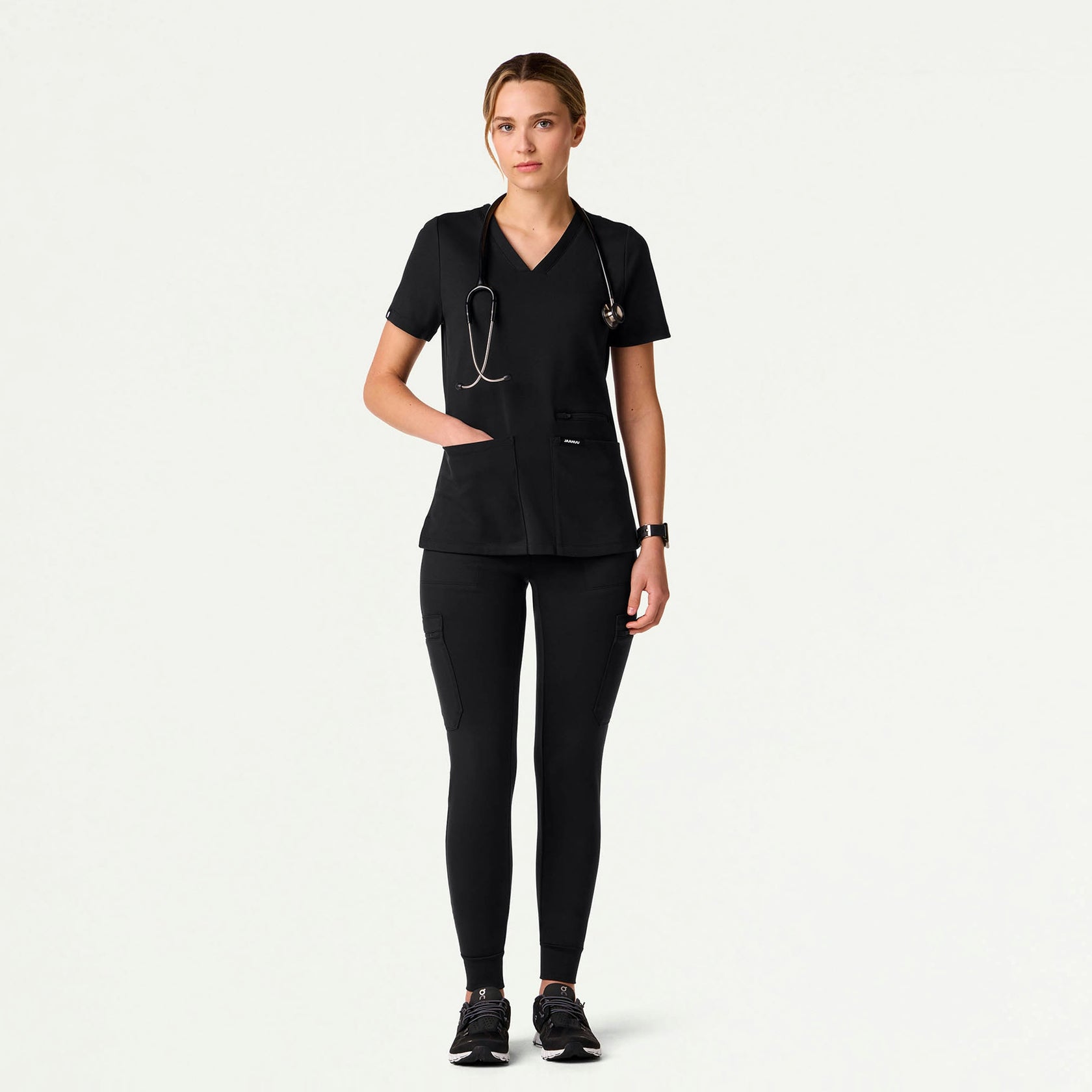 Kass Slim 4-Pocket ULTRAsoft Scrub Top - Black - WOMEN'S TOPS - Jaanuu