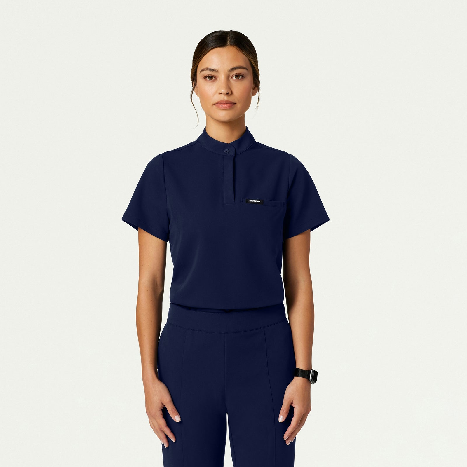 Savi Tuck-In Stand-Collar Scrub Top - Midnight Navy - WOMEN'S TOPS - Jaanuu