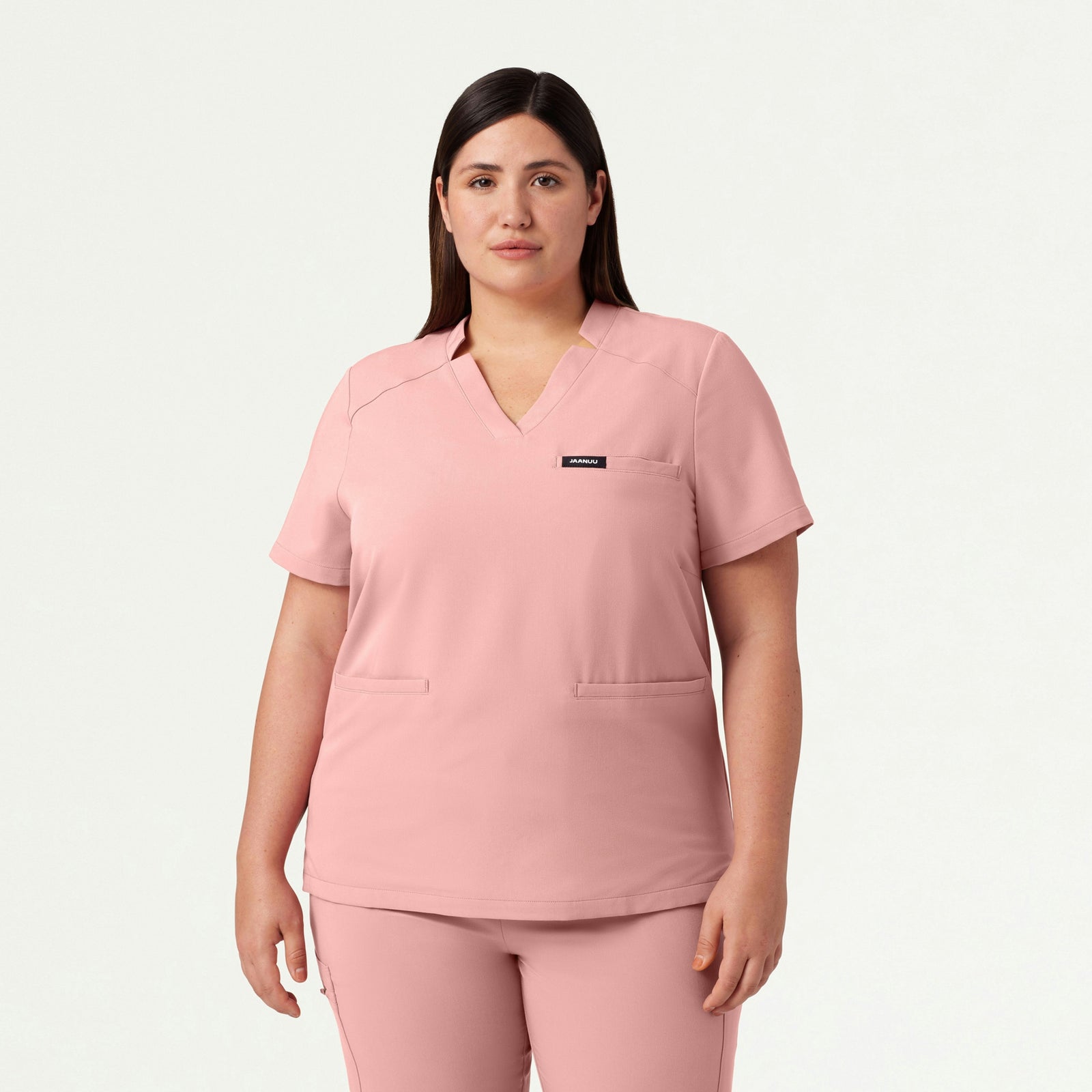 Helia Notched V-Neck Scrub Top - Mauve - WOMEN'S TOPS - Jaanuu