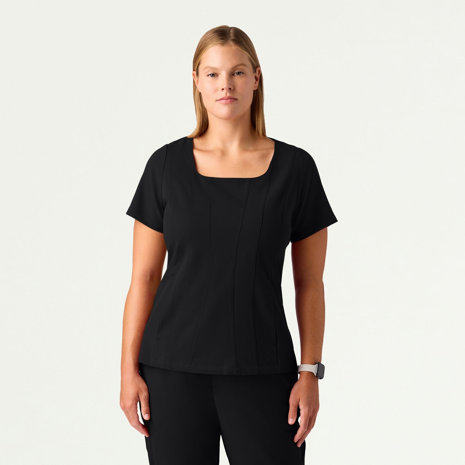 Emery Slim Square-Neck Scrub Top - Black - WOMEN'S TOPS - Jaanuu