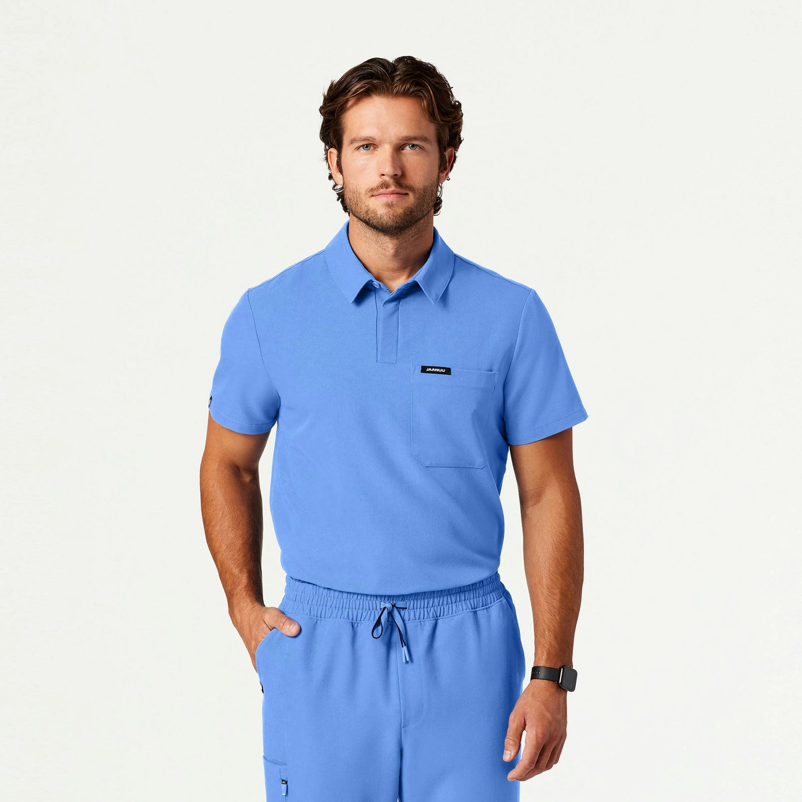 Axis Polo Scrub Top - Ceil Blue - MEN'S TOPS - Jaanuu