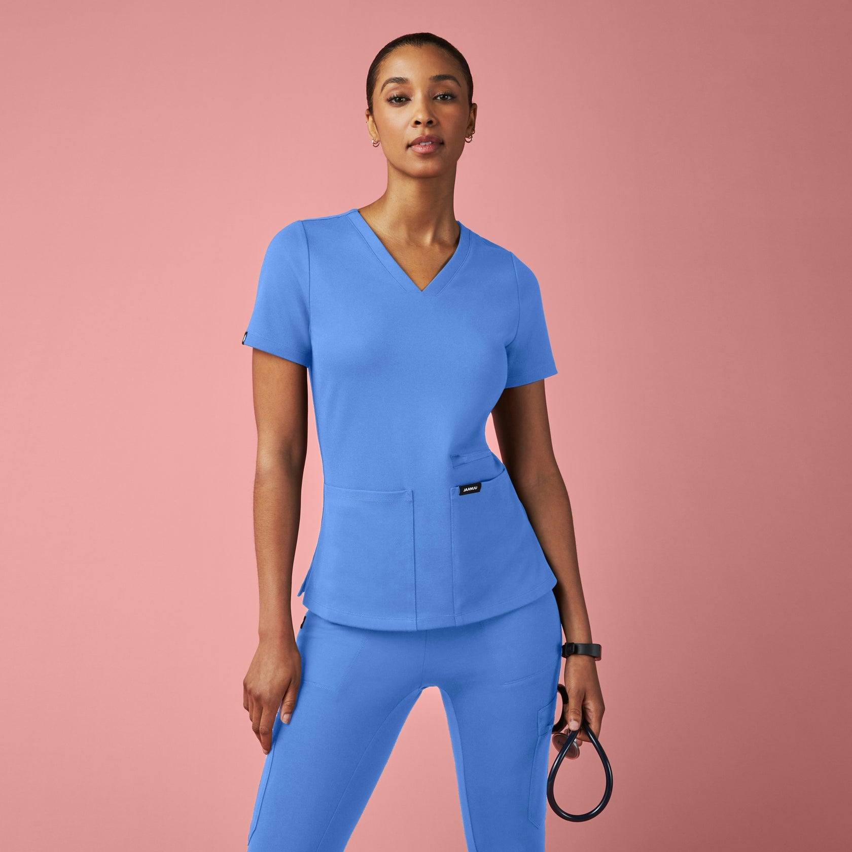 Kass Slim 4-Pocket ULTRAsoft Scrub Top - Ceil Blue - WOMEN'S TOPS - Jaanuu