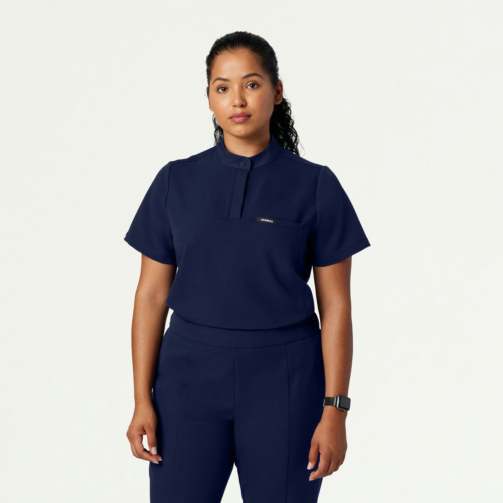 Savi Tuck-In Stand-Collar Scrub Top - Midnight Navy - WOMEN'S TOPS - Jaanuu