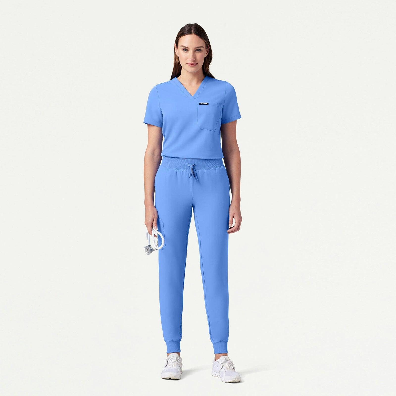 Rhena Slim Essential 1-Pocket Scrub Top - Ceil Blue - WOMEN'S TOPS - Jaanuu