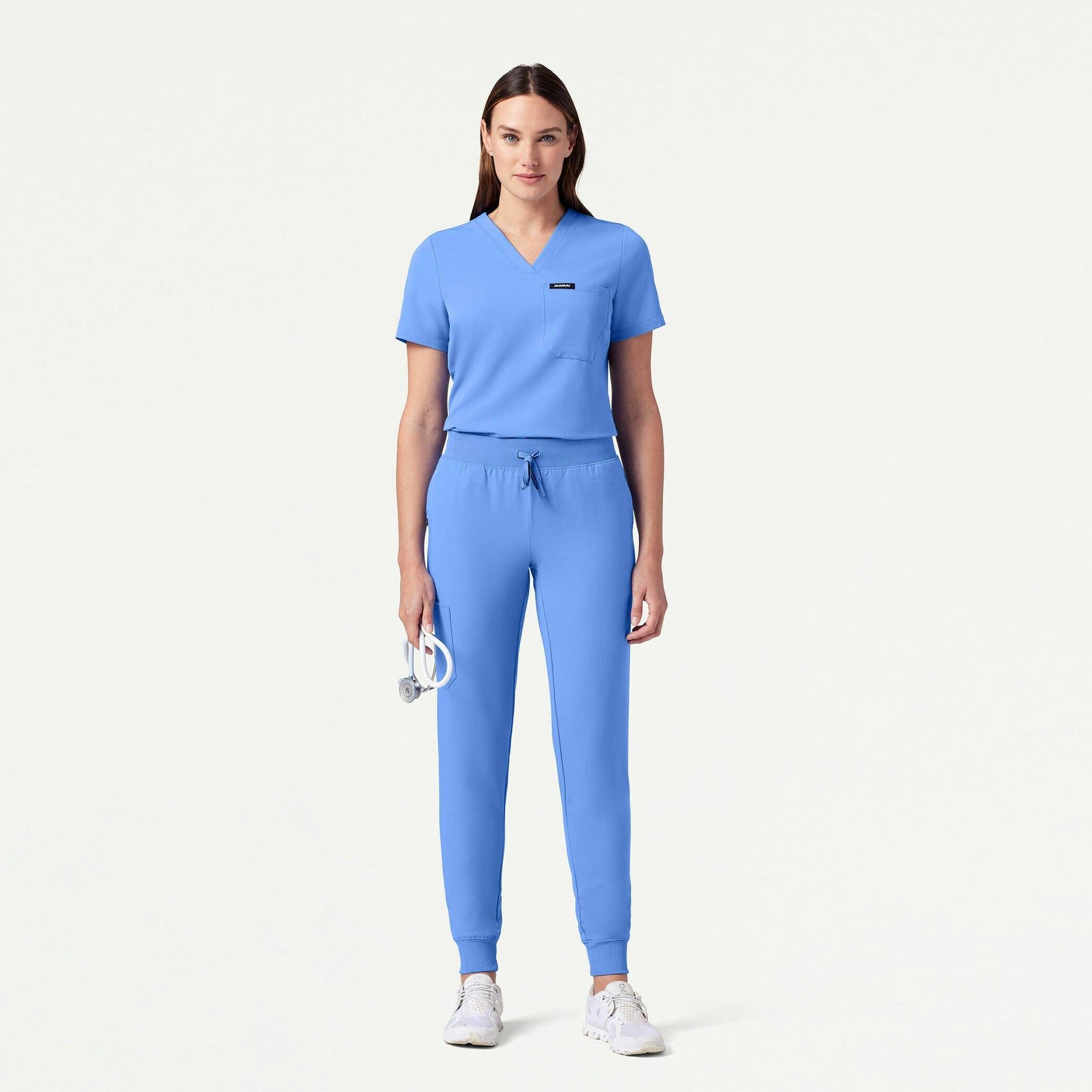 Rhena Slim Essential 1-Pocket Scrub Top - Ceil Blue - WOMEN'S TOPS - Jaanuu