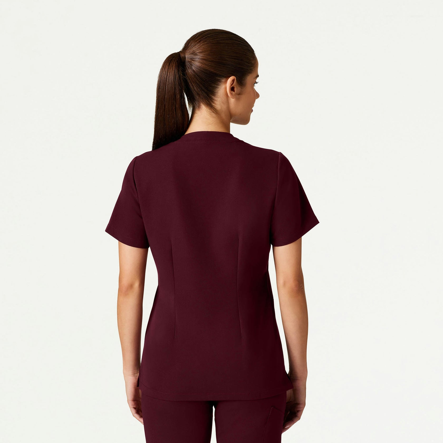 Helia Slim Notched V-Neck Scrub Top - Burgundy - WOMEN'S TOPS - Jaanuu