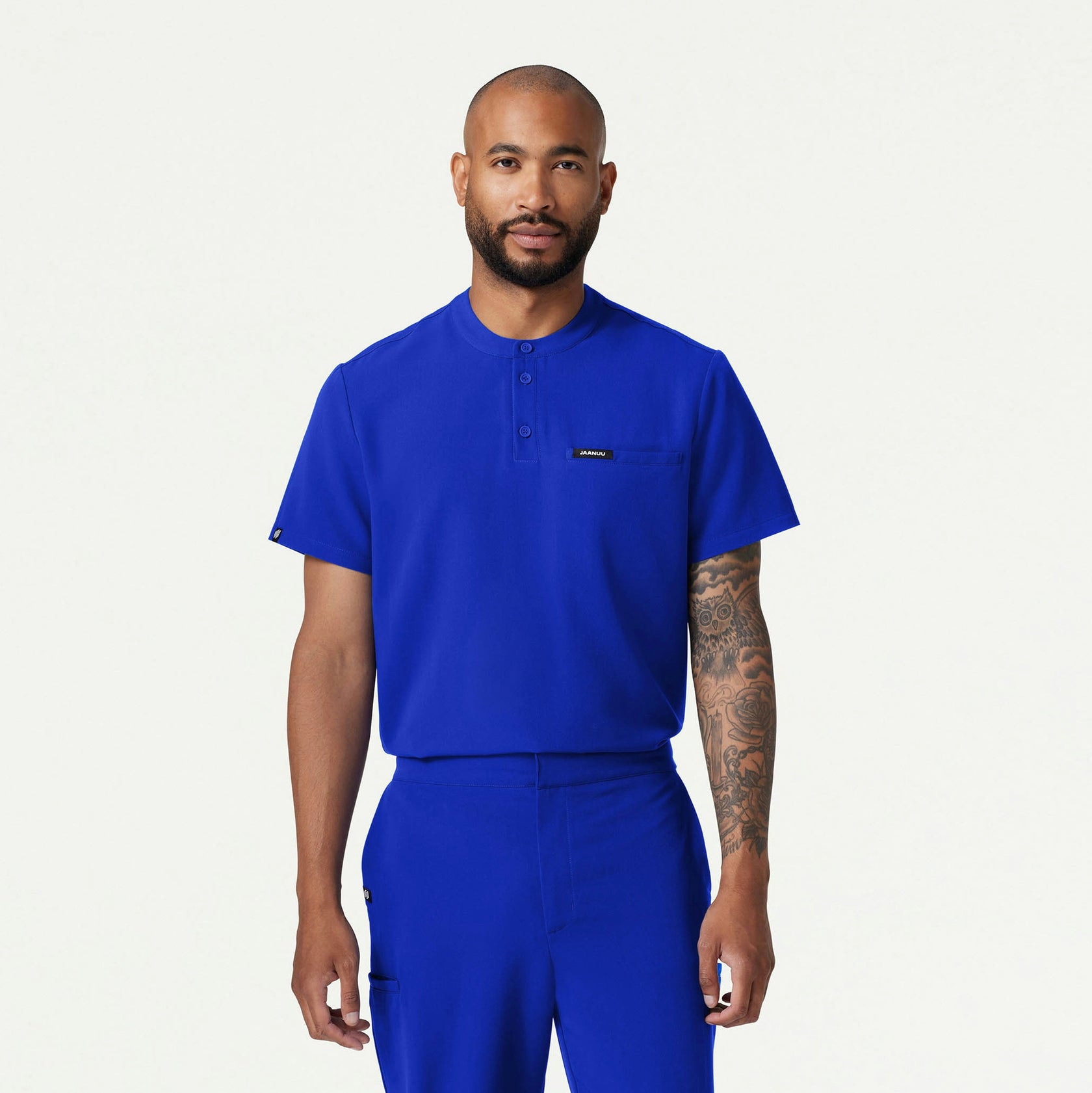 Reeve Henley Scrub Top - Electric Blue - MEN'S TOPS - Jaanuu