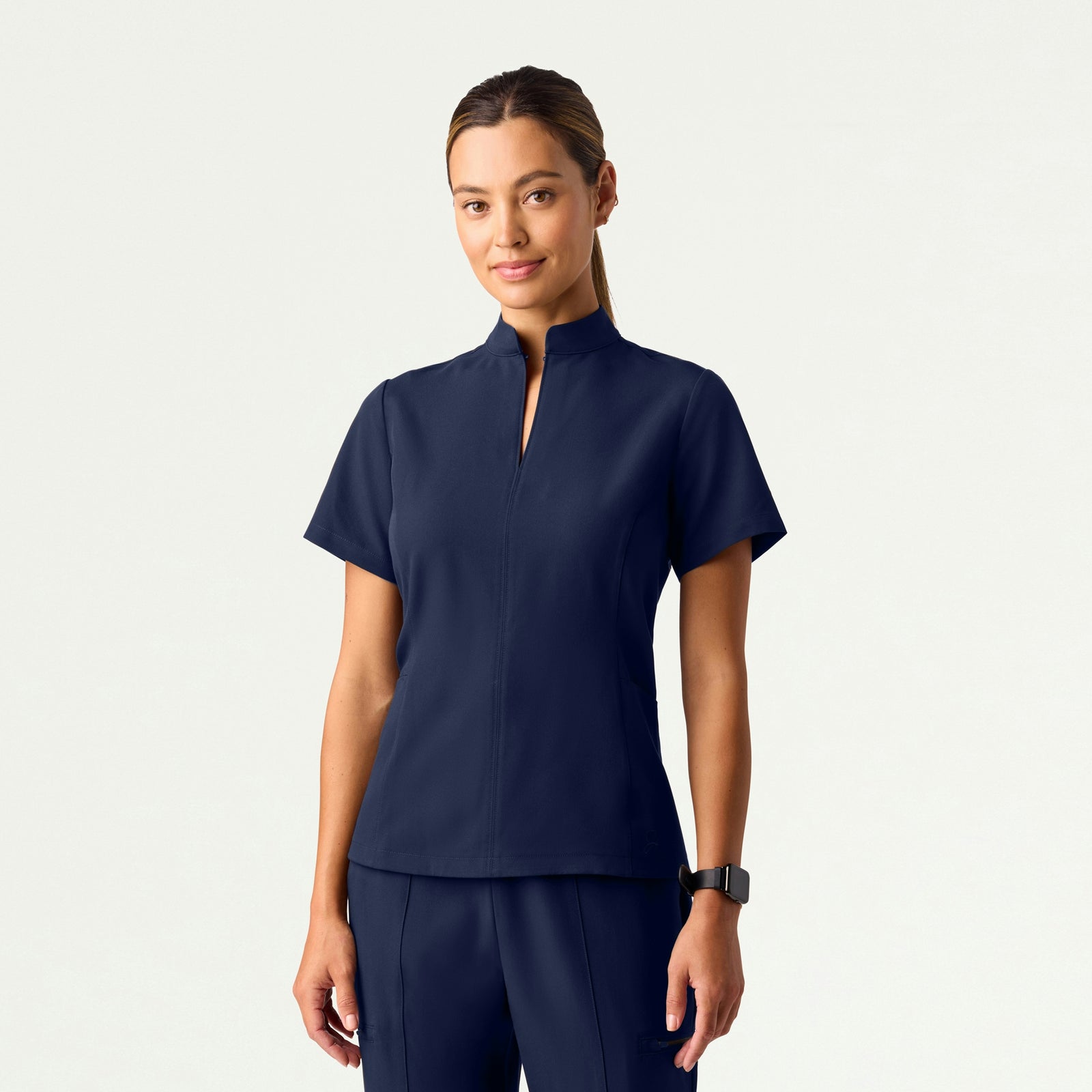 Aria Fit & Flare Mock-Neck Scrub Top - Midnight Navy - WOMEN'S TOPS - Jaanuu