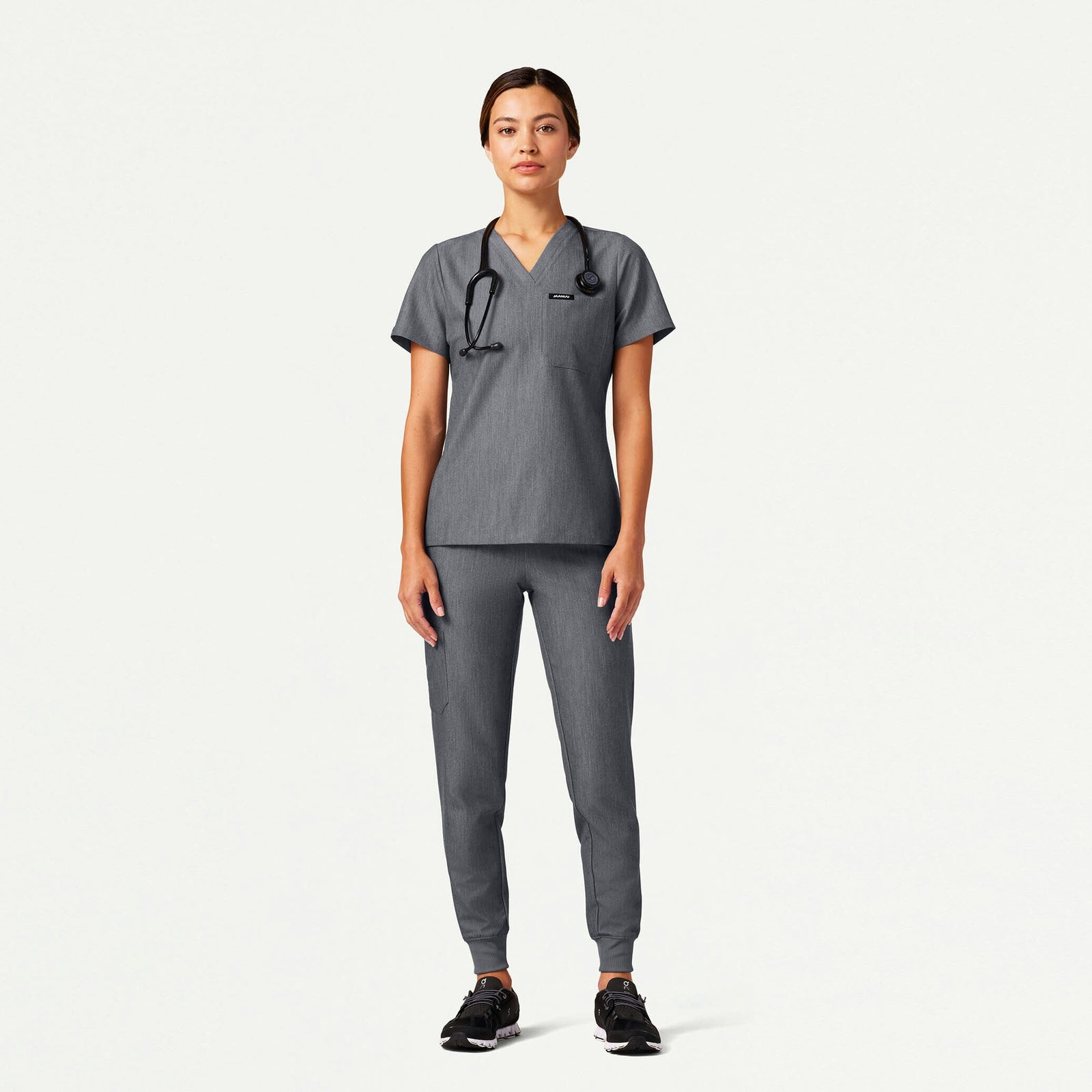 Rhena Slim Essential 1-Pocket Scrub Top - Heather Gray - WOMEN'S TOPS - Jaanuu