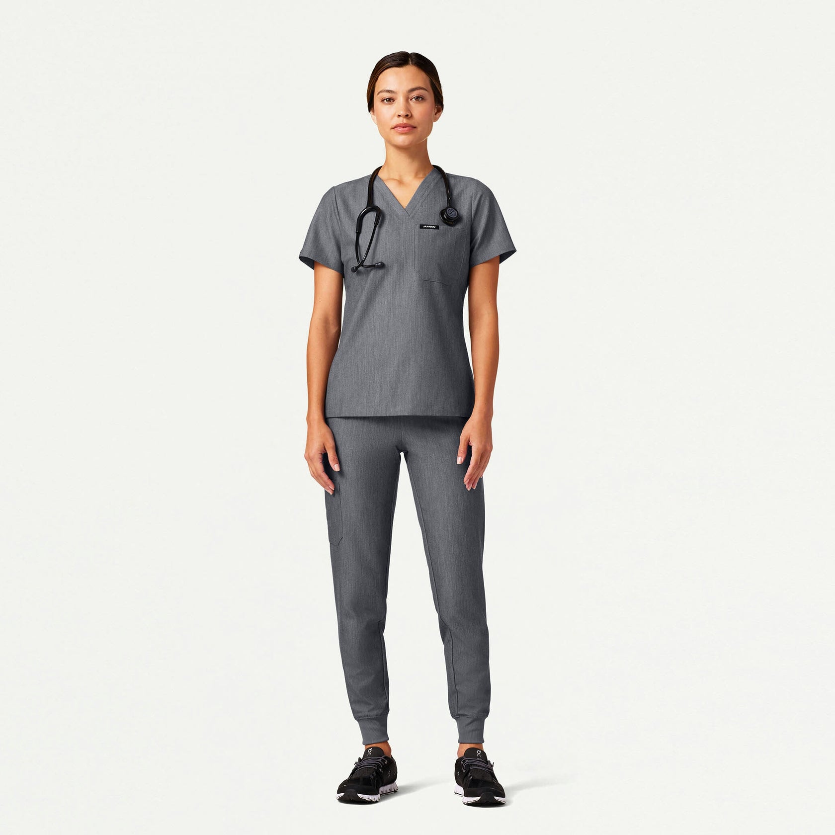 Rhena Slim Essential 1-Pocket Scrub Top - Heather Gray - WOMEN'S TOPS - Jaanuu