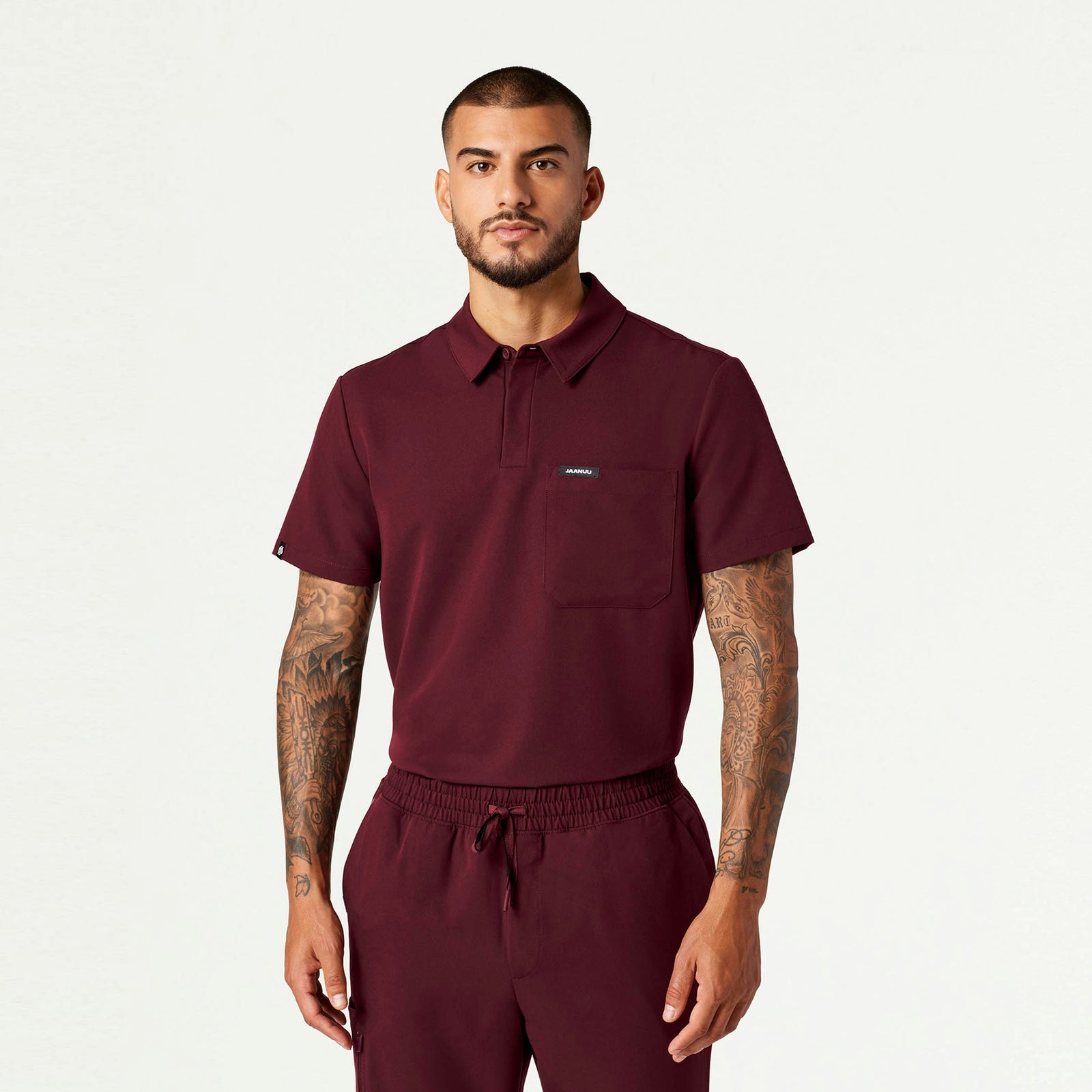 Axis Polo Scrub Top - Burgundy - MEN'S TOPS - Jaanuu