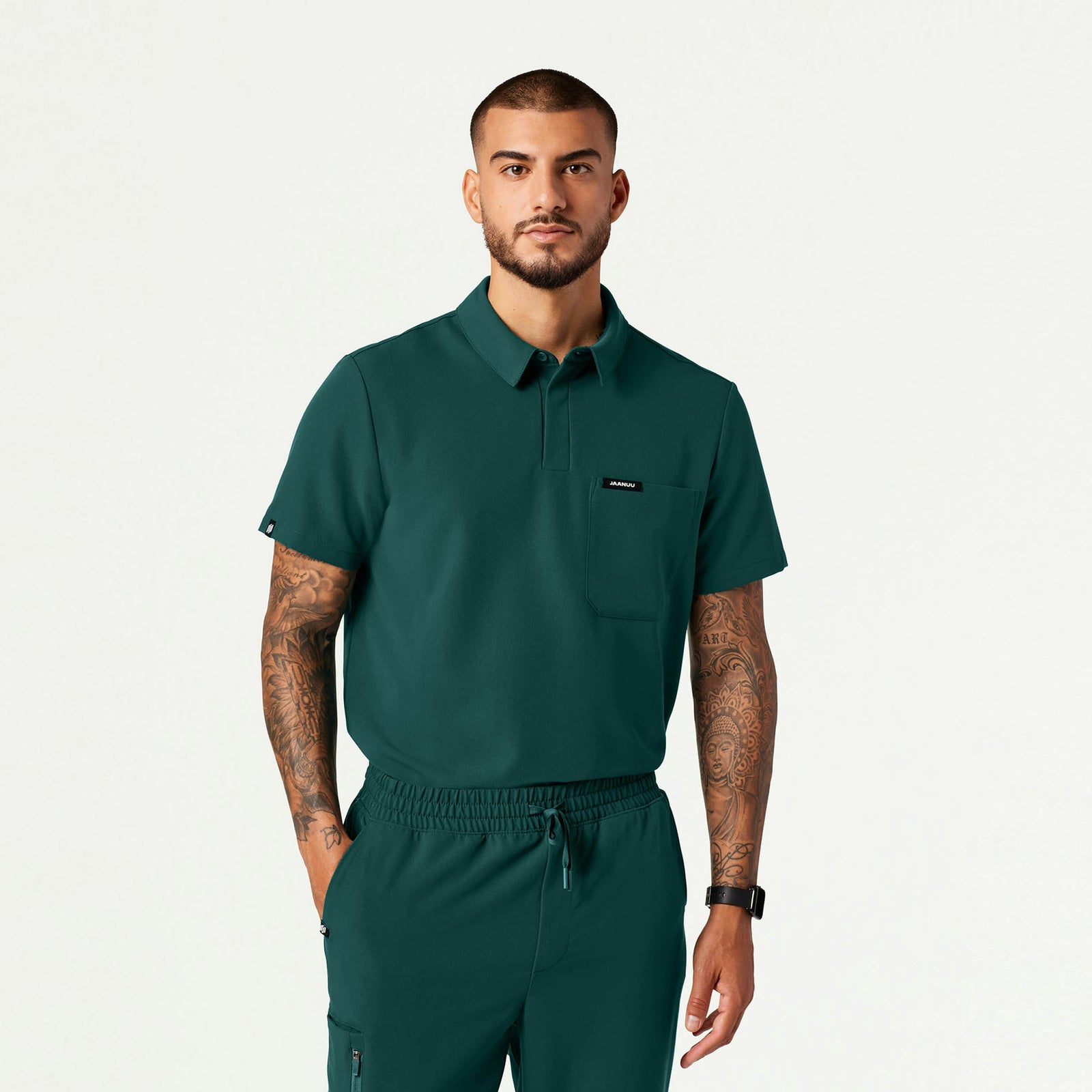 Axis Polo Scrub Top - Midnight Green - MEN'S TOPS - Jaanuu