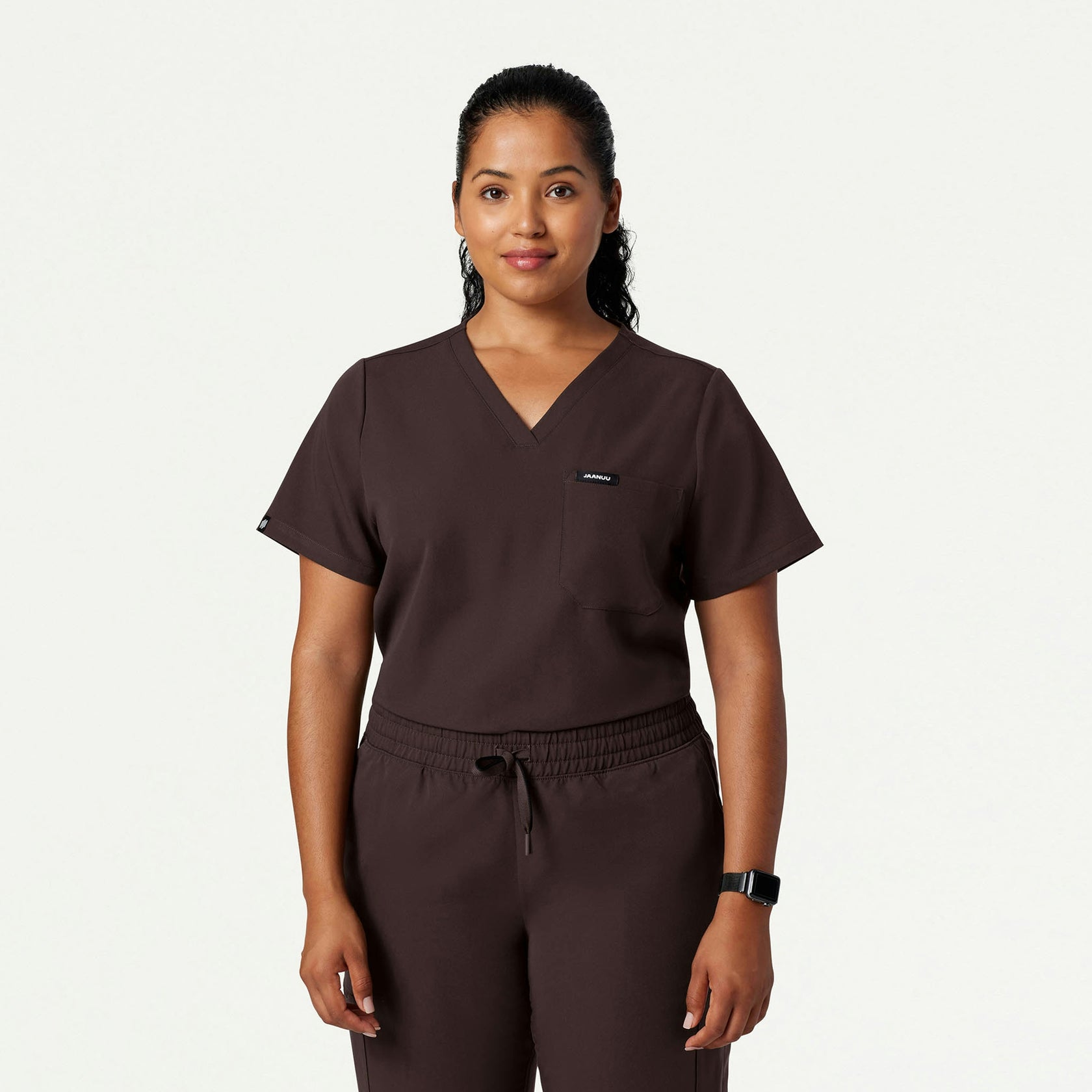 Rhena Essential 1-Pocket Scrub Top - Espresso - WOMEN'S TOPS - Jaanuu