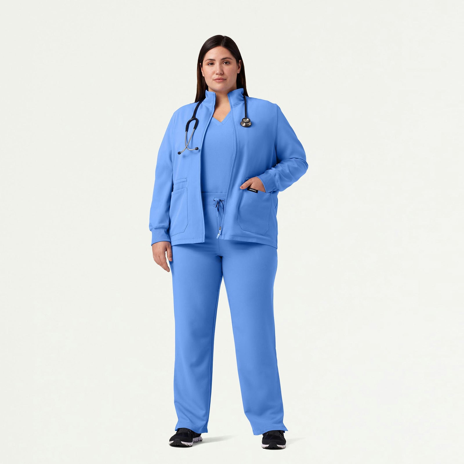 Ceri Essential 6-Pocket Scrub Jacket - Ceil Blue - WOMEN'S JACKETS - Jaanuu