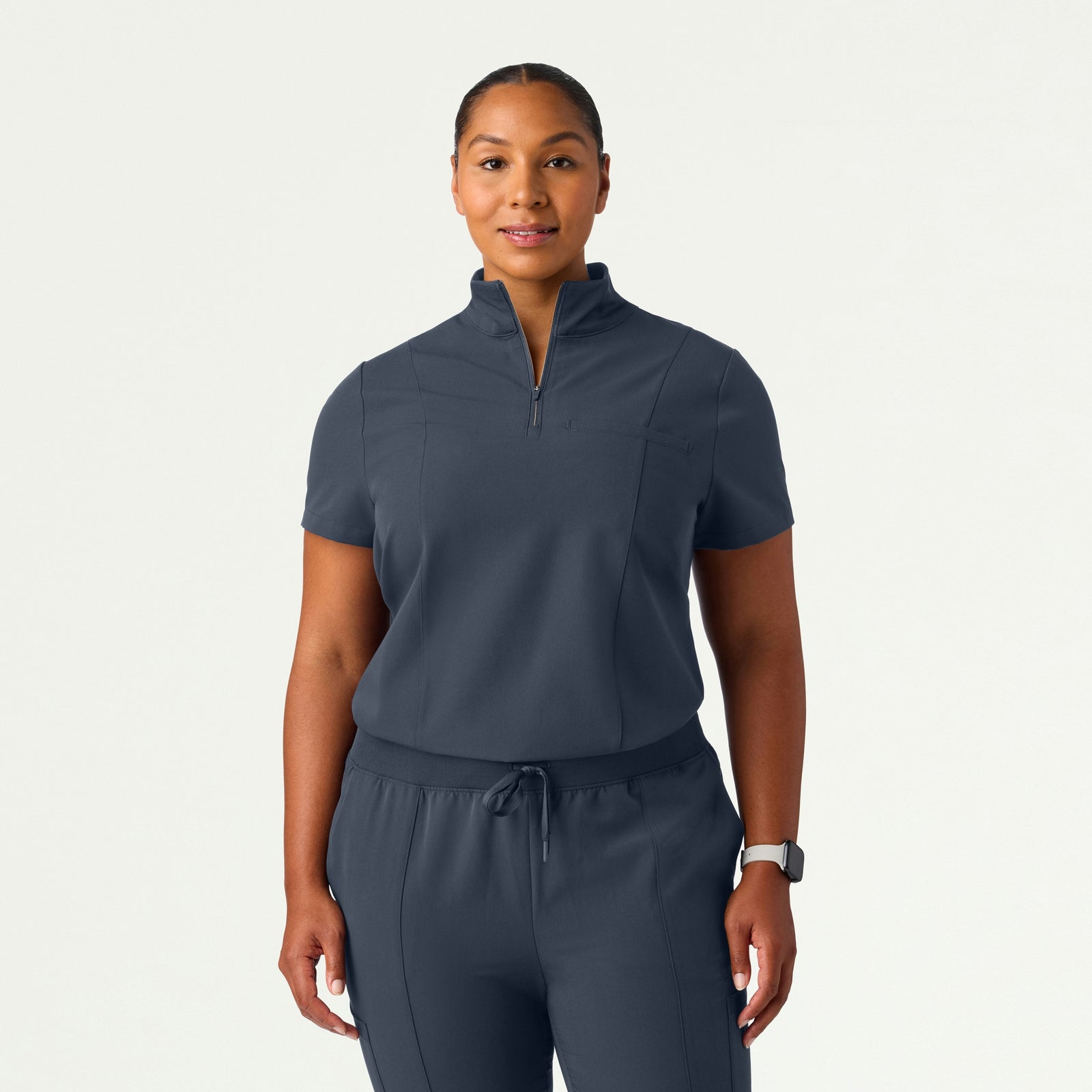 Nora Half-Zip Collared Scrub Top - Carbon Gray - WOMEN'S TOPS - Jaanuu