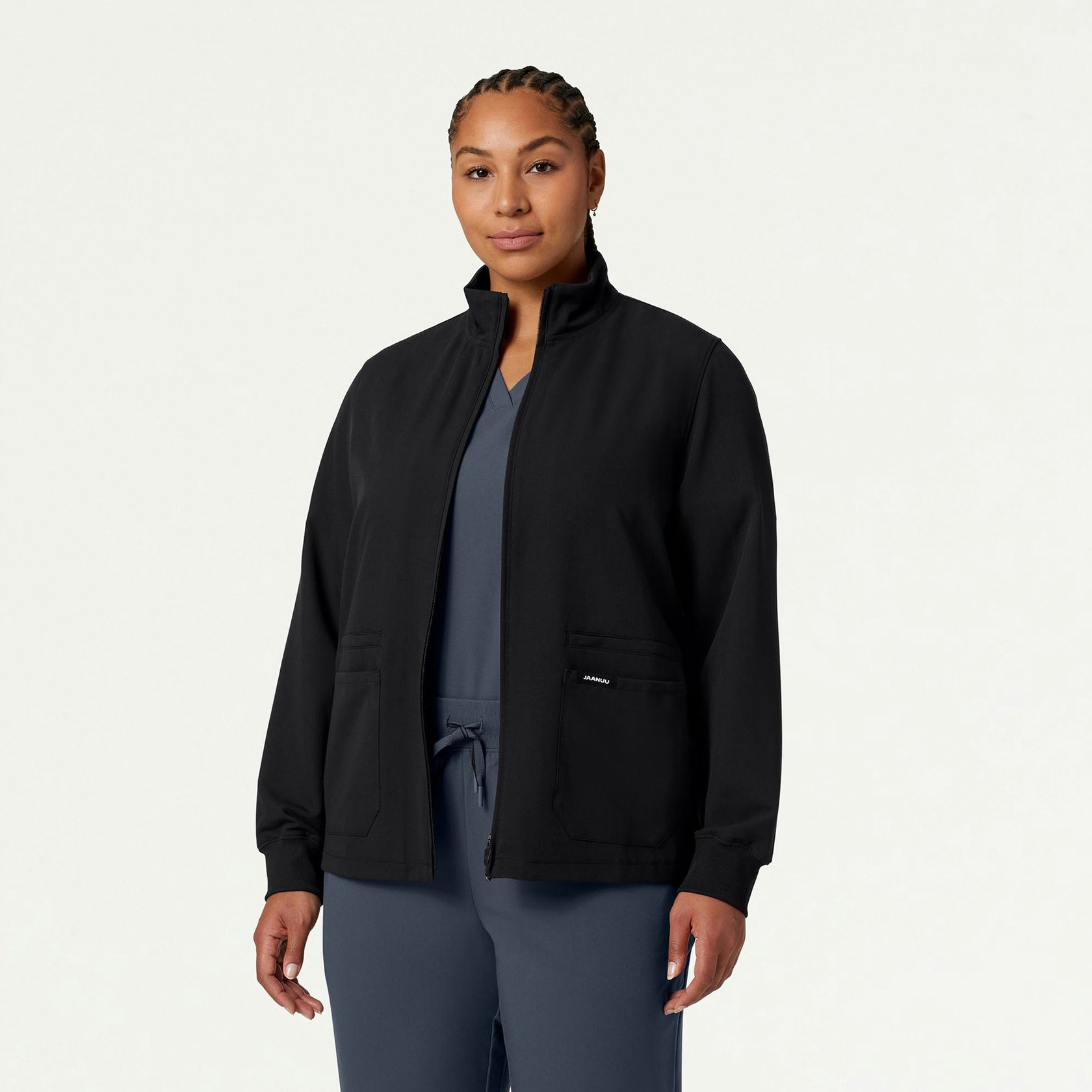 Ceri Essential 6-Pocket Scrub Jacket - Black - WOMEN'S JACKETS - Jaanuu