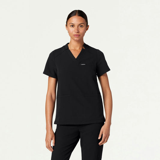 Helia Notched V-Neck Scrub Top - Black - WOMEN'S TOPS - Jaanuu