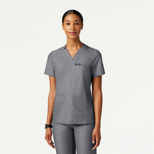 Helia Slim Notched V-Neck Scrub Top - Heather Gray - WOMEN'S TOPS - Jaanuu