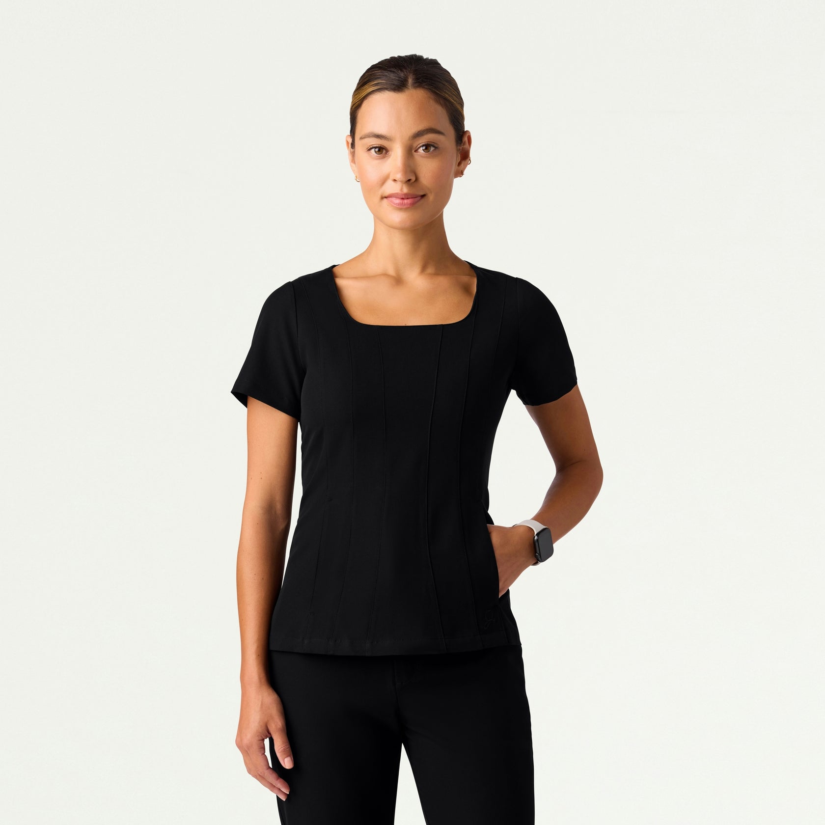 Emery Slim Square-Neck Scrub Top - Black - WOMEN'S TOPS - Jaanuu