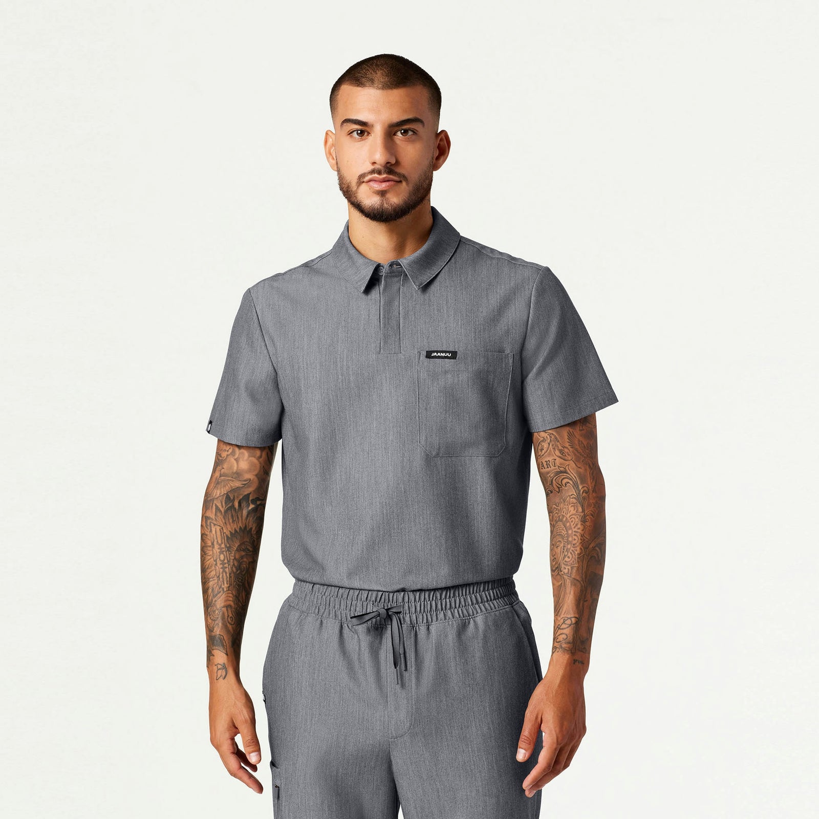 Axis Polo Scrub Top - Heather Gray - MEN'S TOPS - Jaanuu