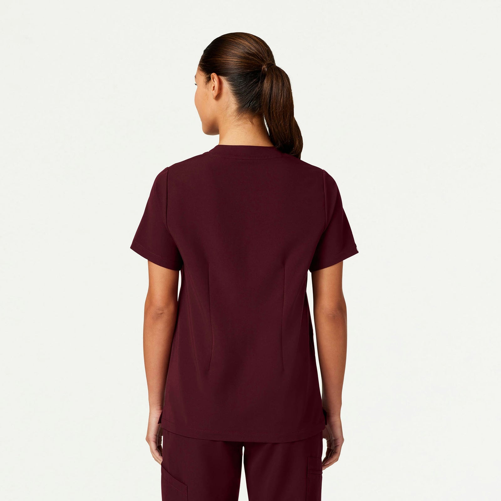 Helia Notched V-Neck Scrub Top - Burgundy - WOMEN'S TOPS - Jaanuu