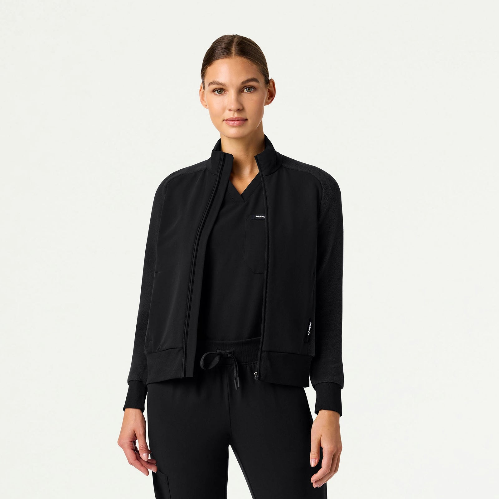 Cloud Hybrid Fleece Bomber Jacket - Black - WOMEN'S JACKETS - Jaanuu