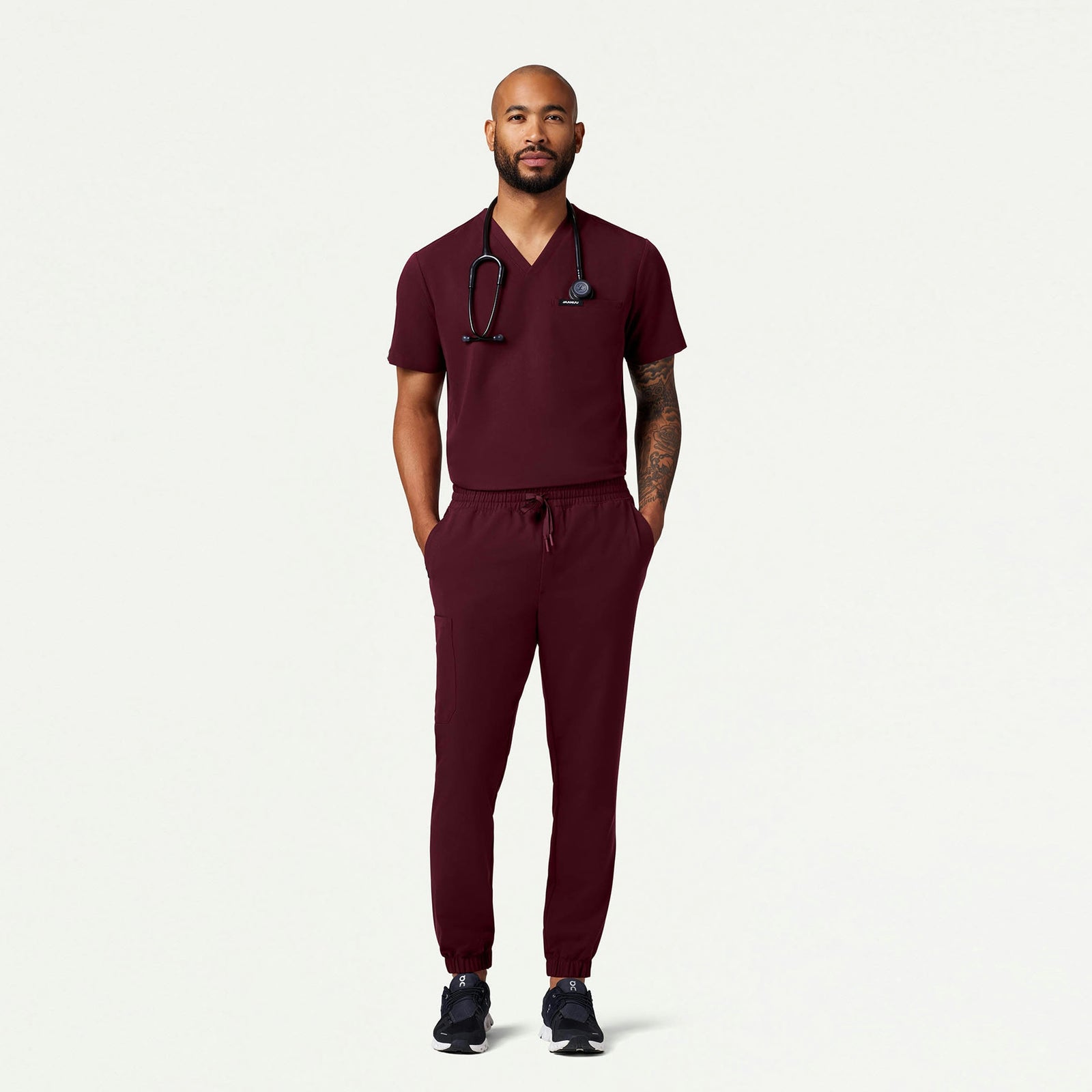 Rhodes Slim Crossover Scrub Jogger - Burgundy - MEN'S PANTS - Jaanuu