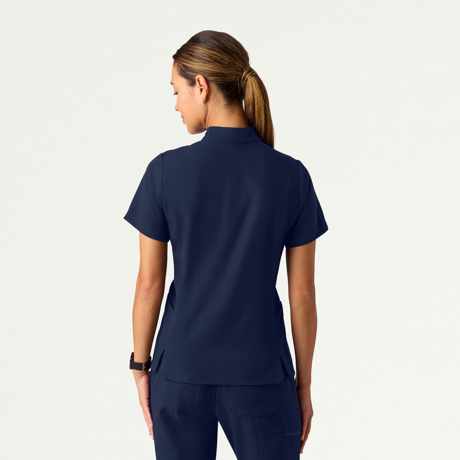 Aria Fit & Flare Mock-Neck Scrub Top - Midnight Navy - WOMEN'S TOPS - Jaanuu