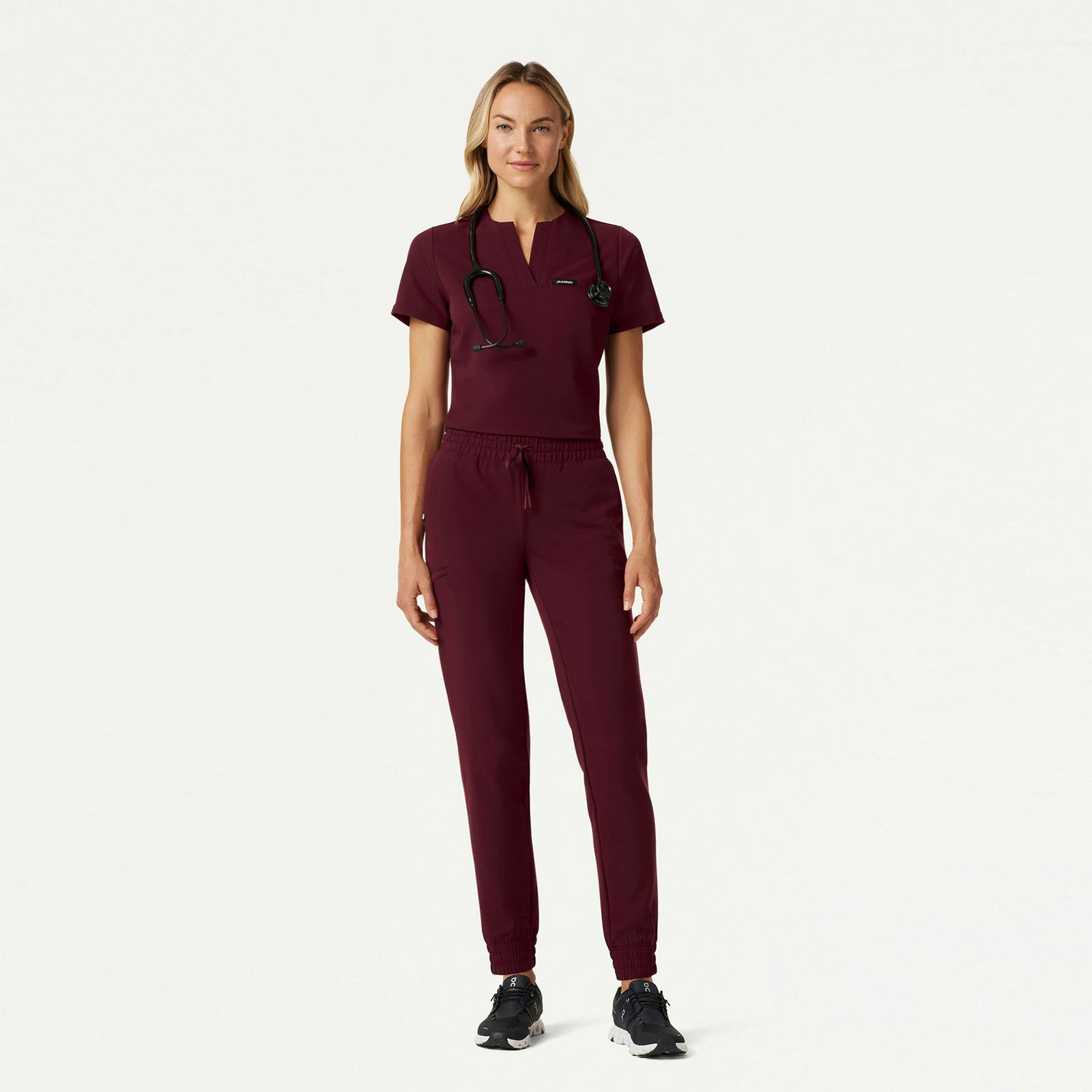 Andra Slim 1-Pocket Scrub Top - Burgundy - WOMEN'S TOPS - Jaanuu