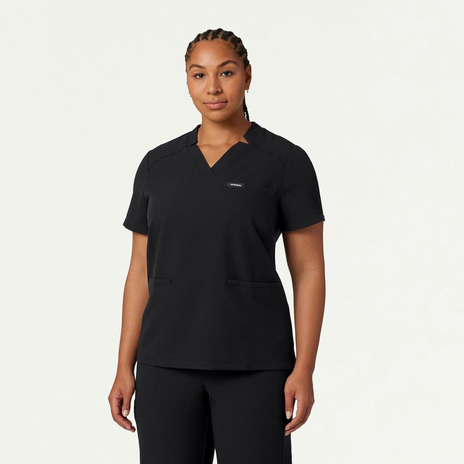 Helia Notched V-Neck Scrub Top - Black - WOMEN'S TOPS - Jaanuu