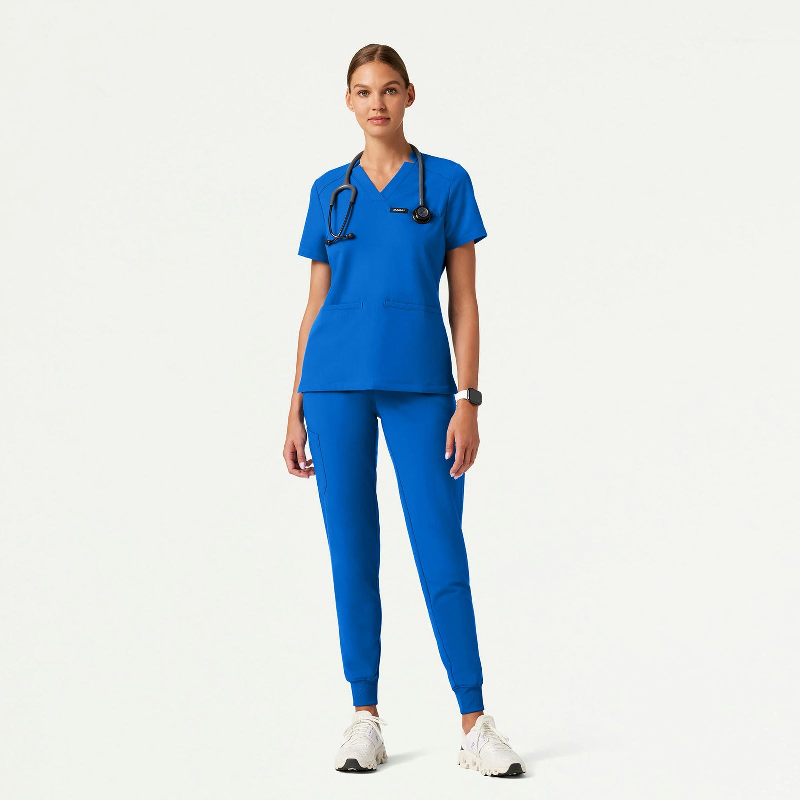 Helia Slim Notched V-Neck Scrub Top - Royal Blue - WOMEN'S TOPS - Jaanuu