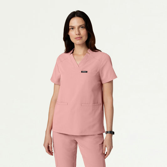 Helia Notched V-Neck Scrub Top - Mauve - WOMEN'S TOPS - Jaanuu