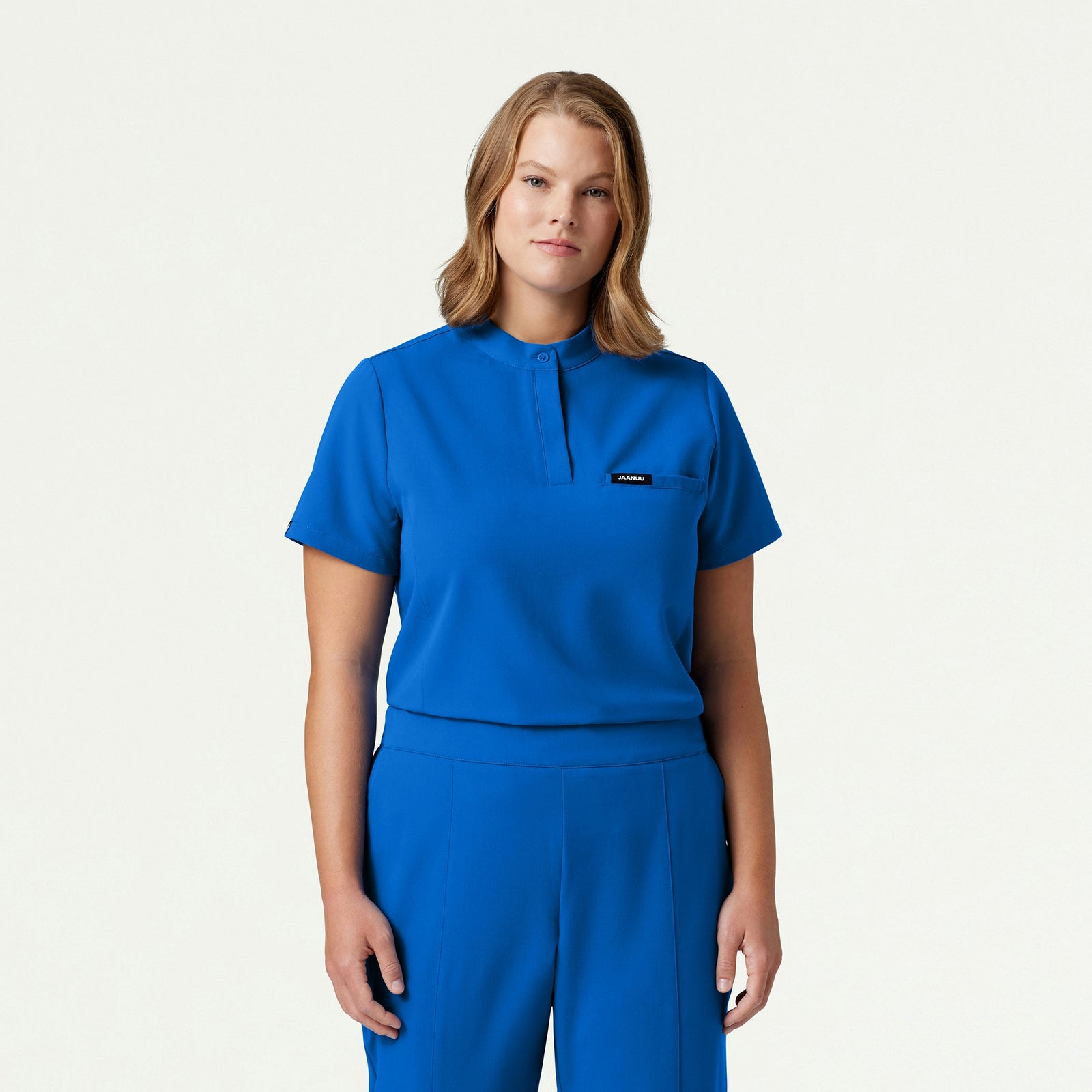 Savi Tuck-In Stand-Collar Scrub Top - Royal Blue - WOMEN'S TOPS - Jaanuu