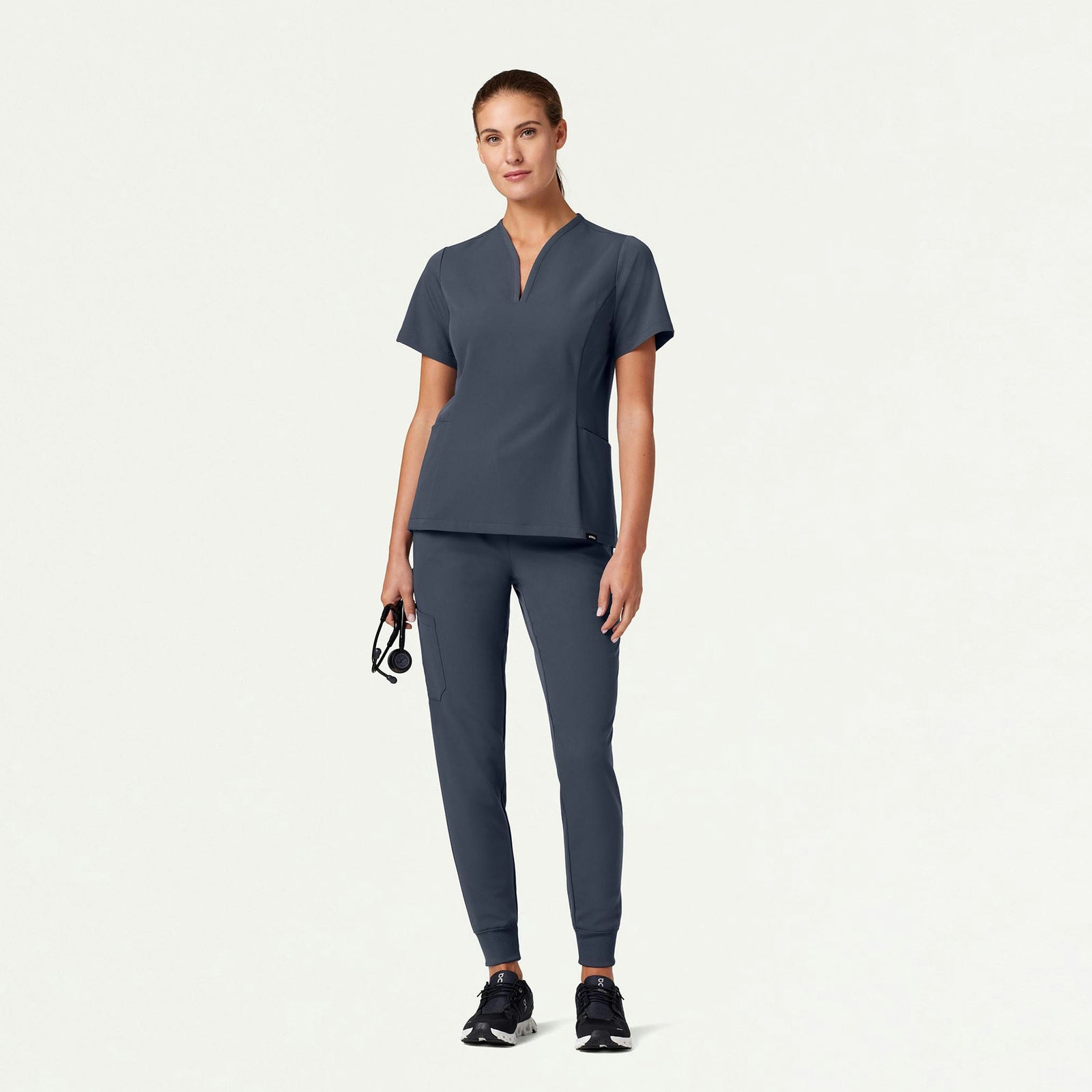 Calix Fit & Flare Scrub Top - Carbon Gray - WOMEN'S TOPS - Jaanuu