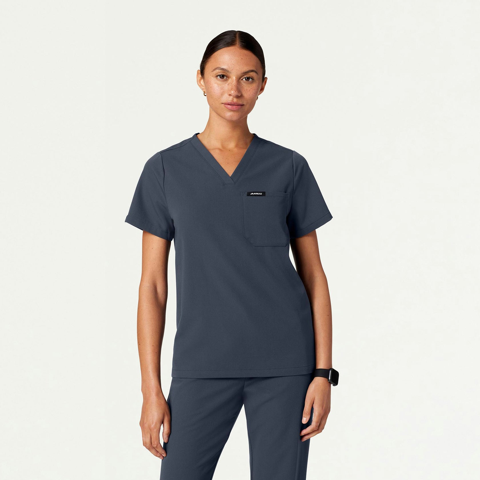 Rhena Essential 1-Pocket Scrub Top - Carbon Gray - WOMEN'S TOPS - Jaanuu