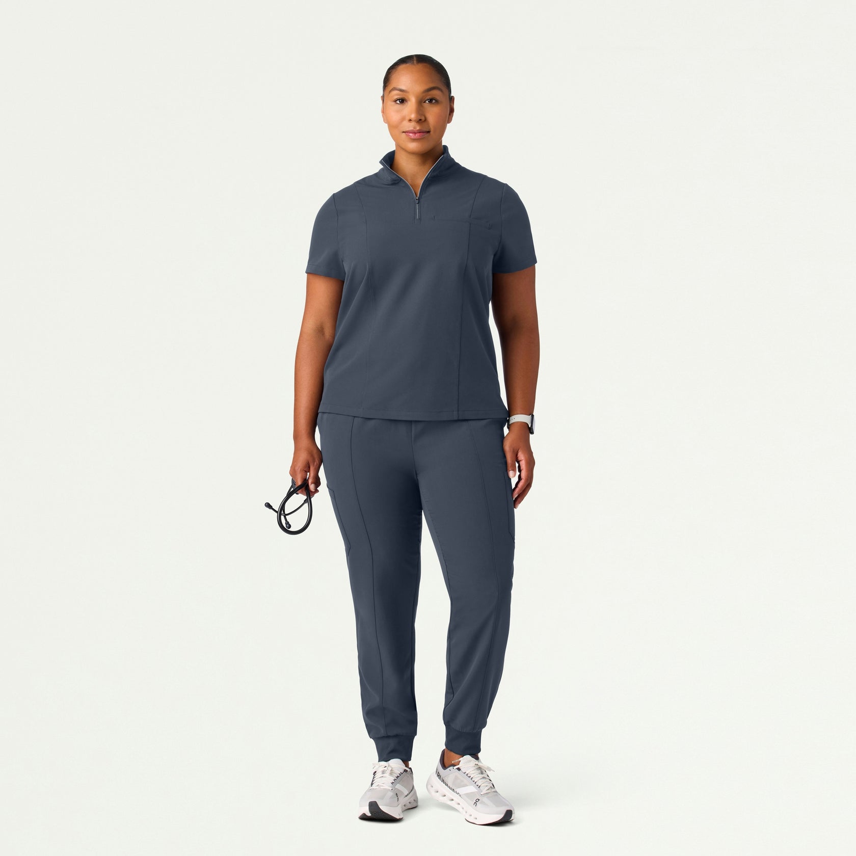 Nora Half-Zip Collared Scrub Top - Carbon Gray - WOMEN'S TOPS - Jaanuu