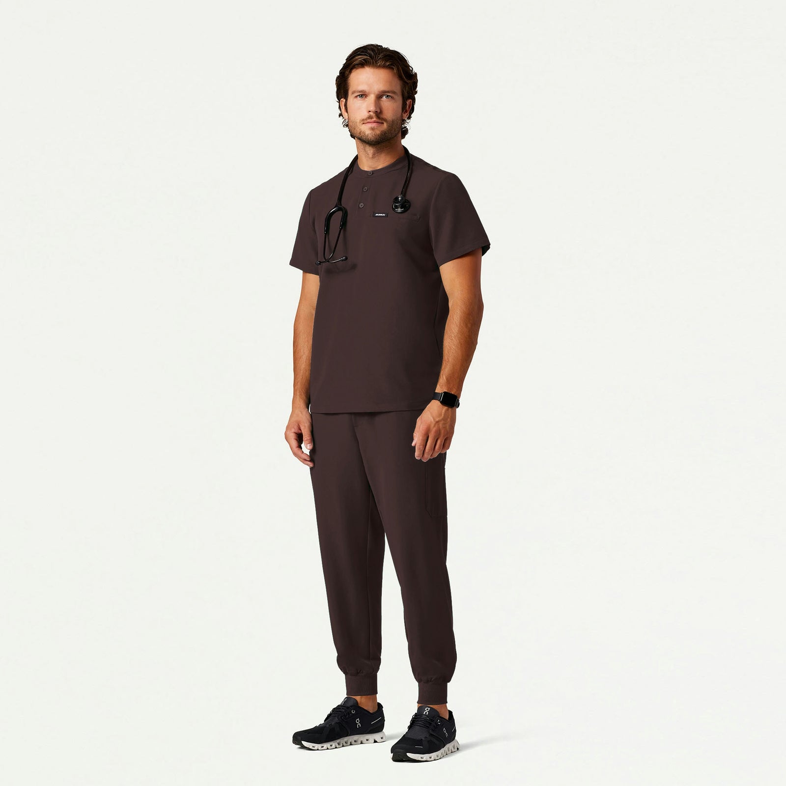 Reeve Henley Scrub Top - Espresso - MEN'S TOPS - Jaanuu